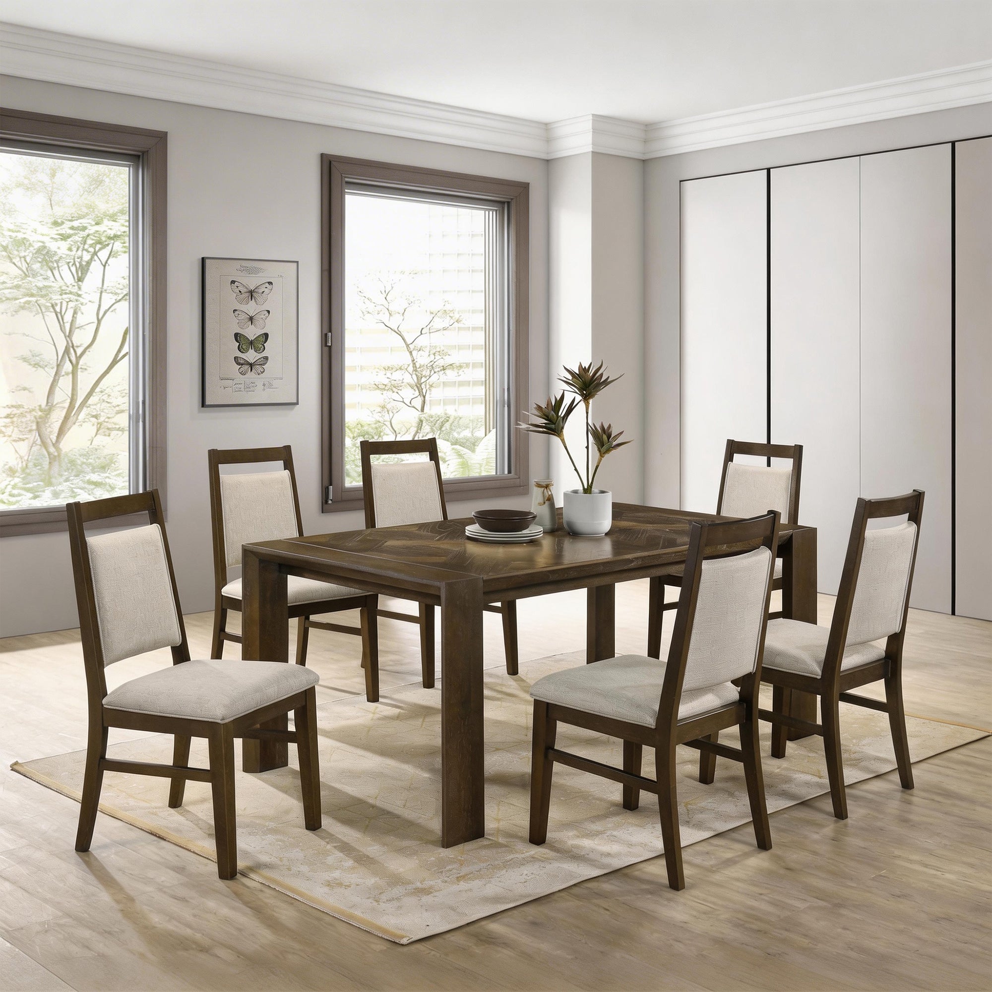 Coppet 71" Dark Walnut Rectangle Dining Table with Side Chairs