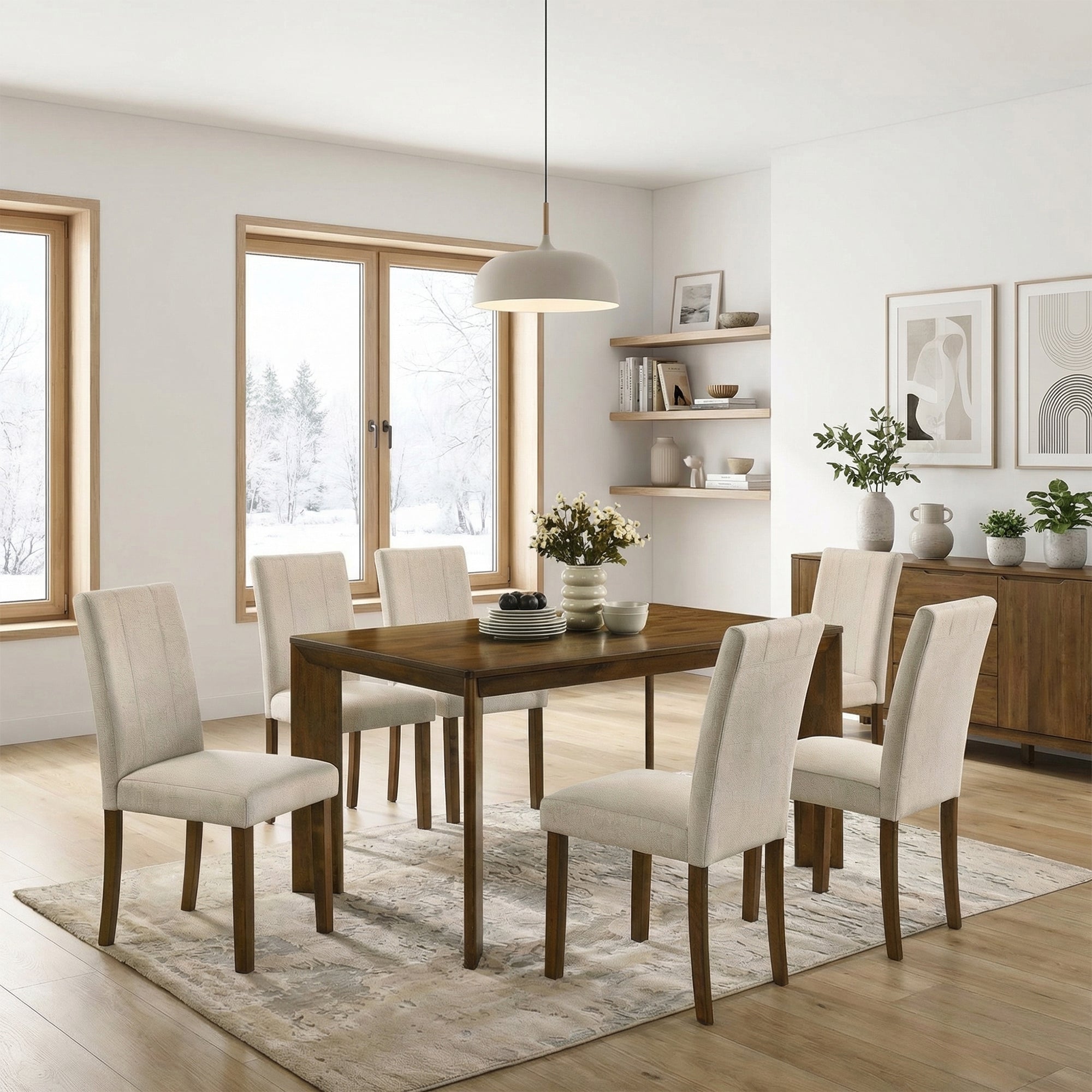 Paolino 7-Piece Antique Brown Rectangle Dining Table Set with 6 Side Chairs