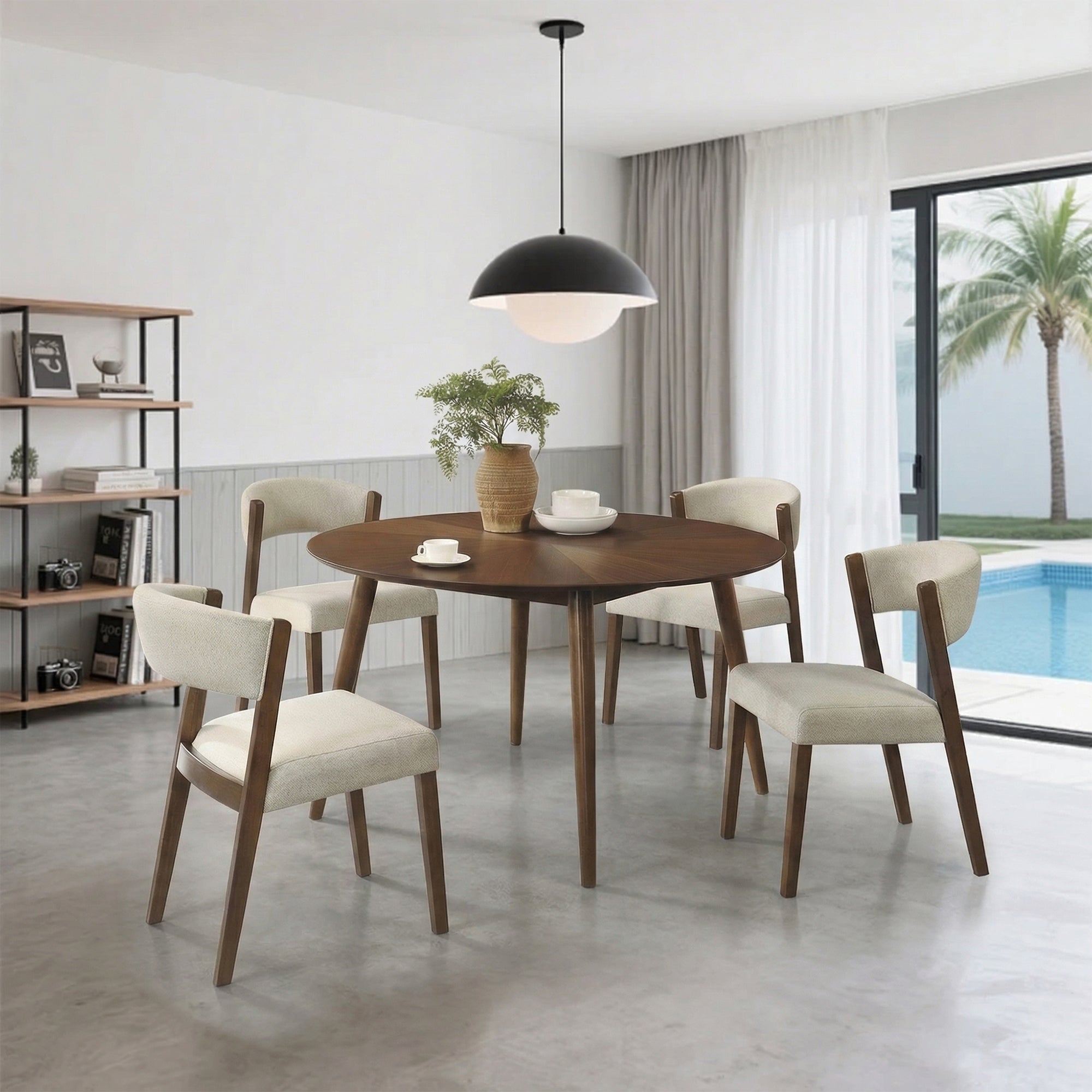Raissa 5-Piece Walnut Round Wooden Dining Table with 4 Side Chairs