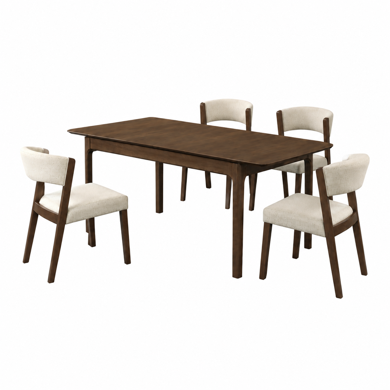 Raissa 74 Inch Walnut Rectangular Soft Rounded-Edge Extendable Wooden Dining Table with Side Chairs