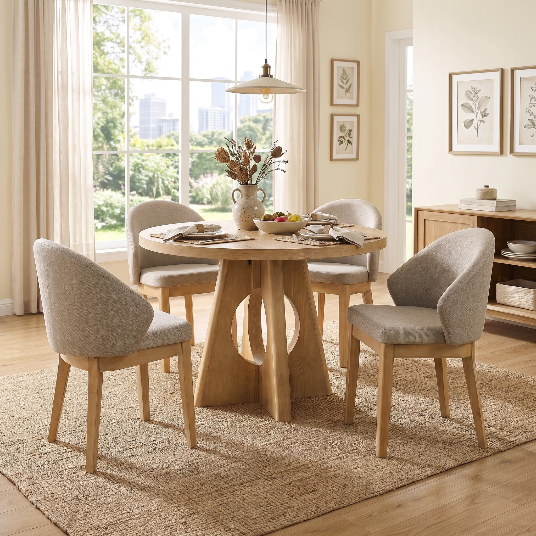 Ozark 5-Piece Oak Round Dining Table Set with 4 Side Chairs