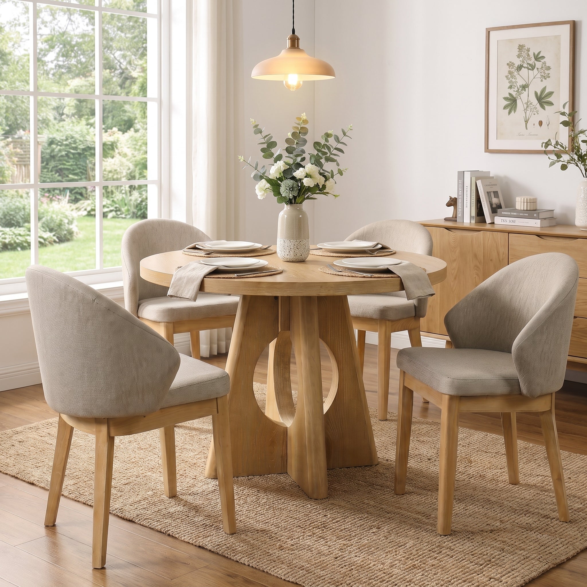 Ozark 5-Piece Oak Round Dining Table Set with 4 Side Chairs