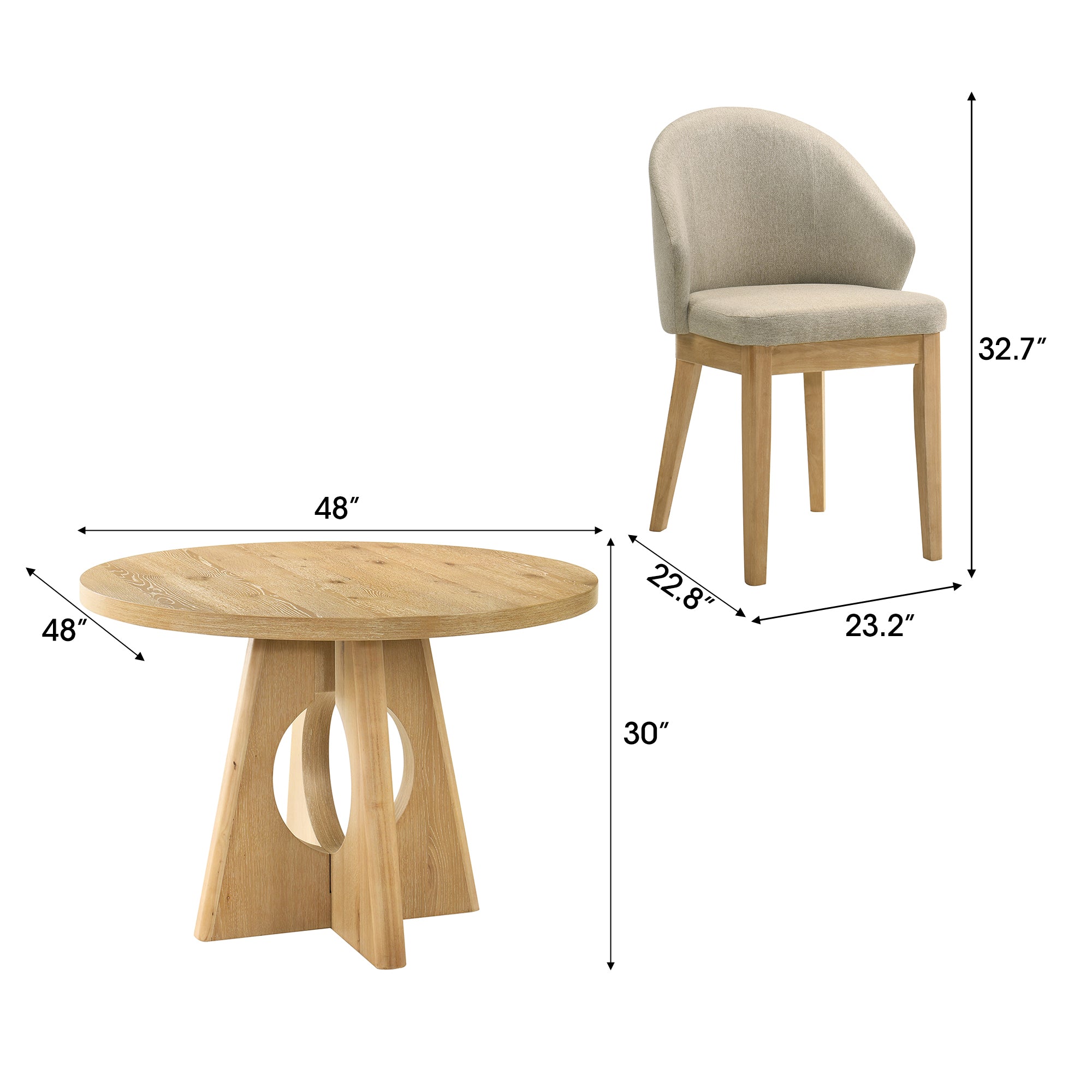 Ozark 5-Piece Oak Round Dining Table Set with 4 Side Chairs