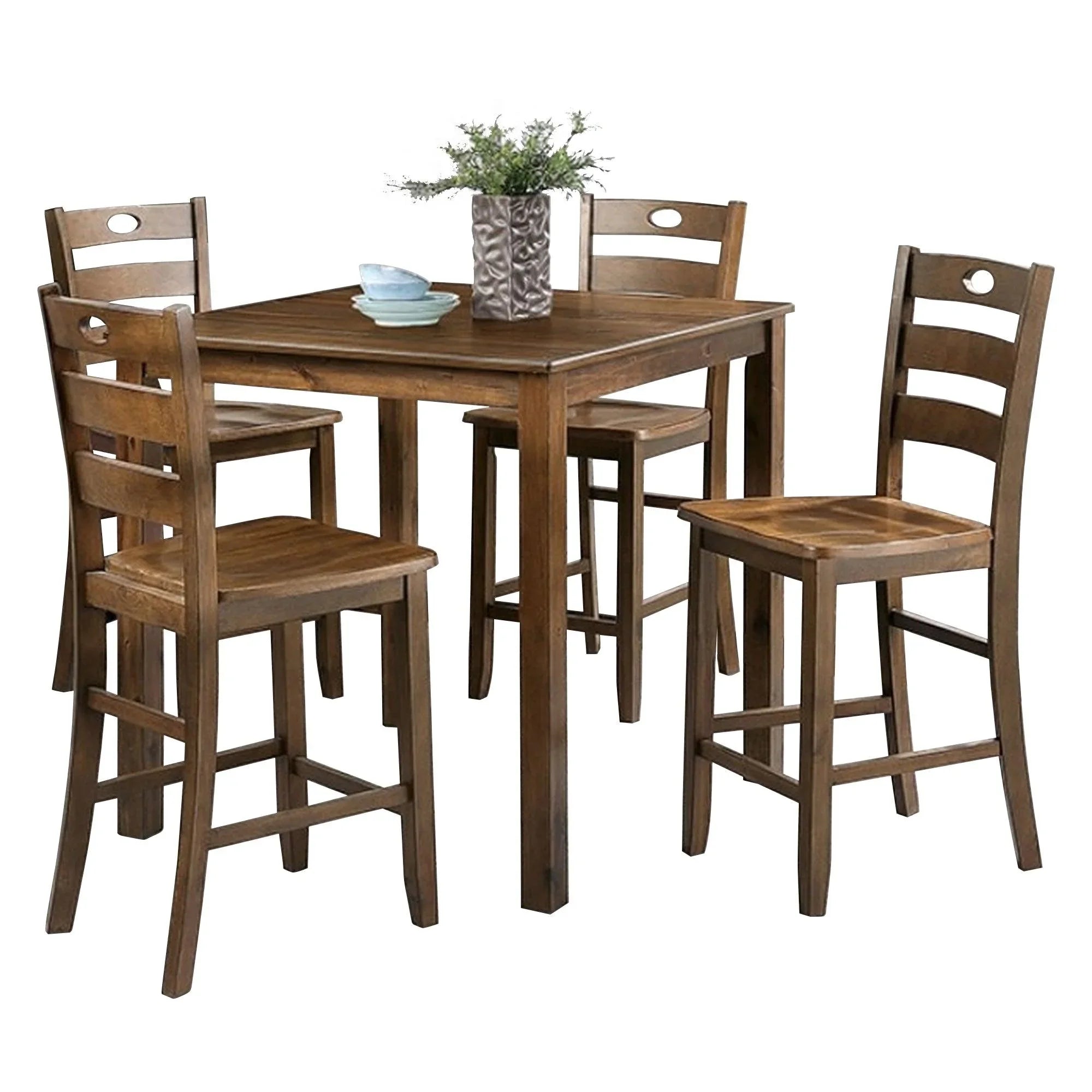 36"H Solid Rubberwood and Wood Veneer 5-Piece Counter Ht. Table Set