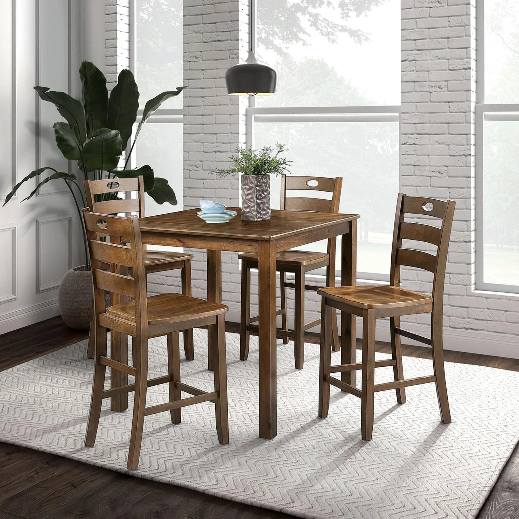 36"H Solid Rubberwood and Wood Veneer 5-Piece Counter Ht. Table Set