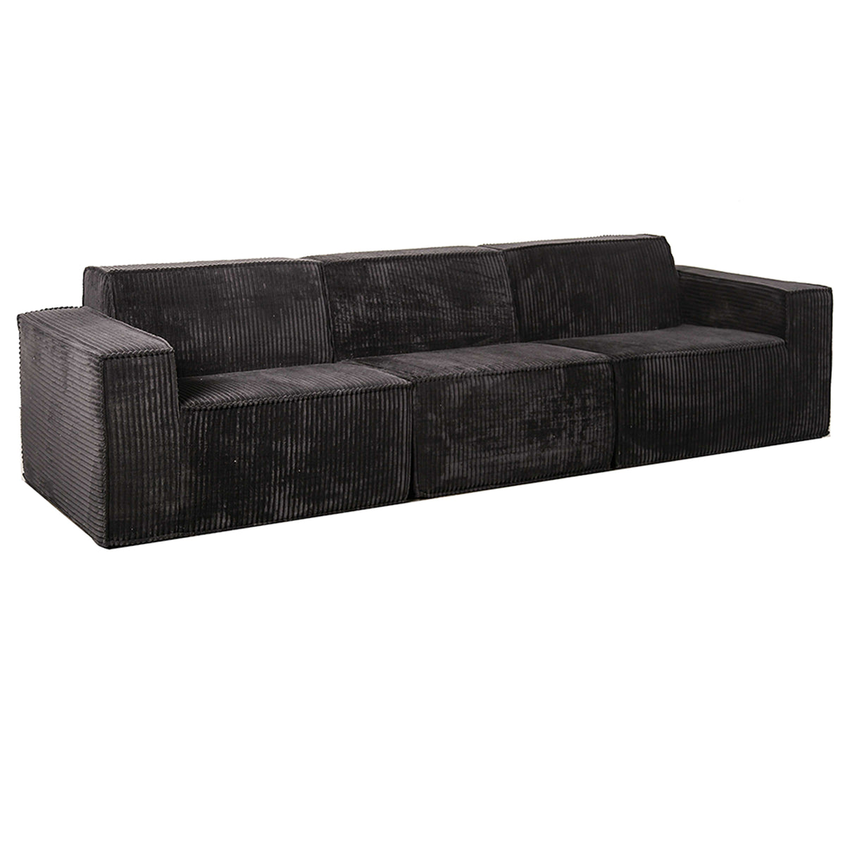 Black Corduroy Modular Compressed Sofa & Loveseat with Track Arms