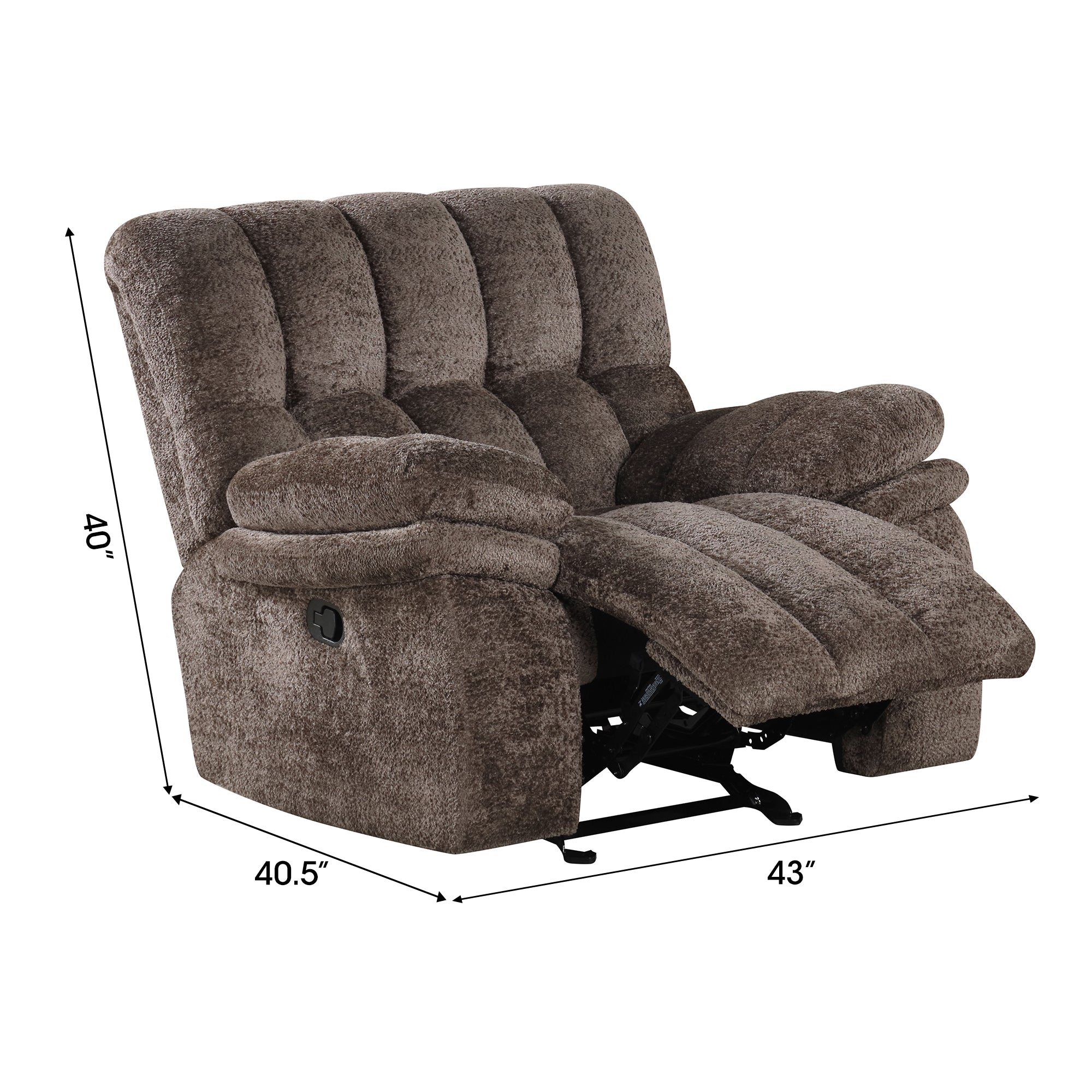 43 Inch Leather Manual Glider Recliner with Biscuit-Padded Seats & Back