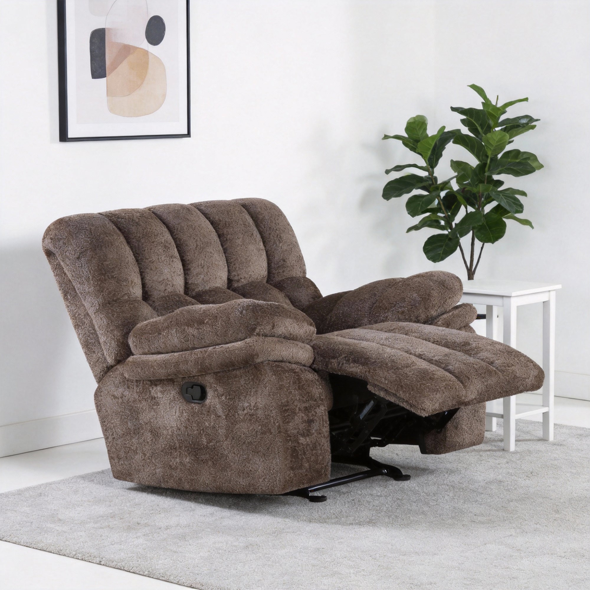 43 Inch Leather Manual Glider Recliner with Biscuit-Padded Seats & Back