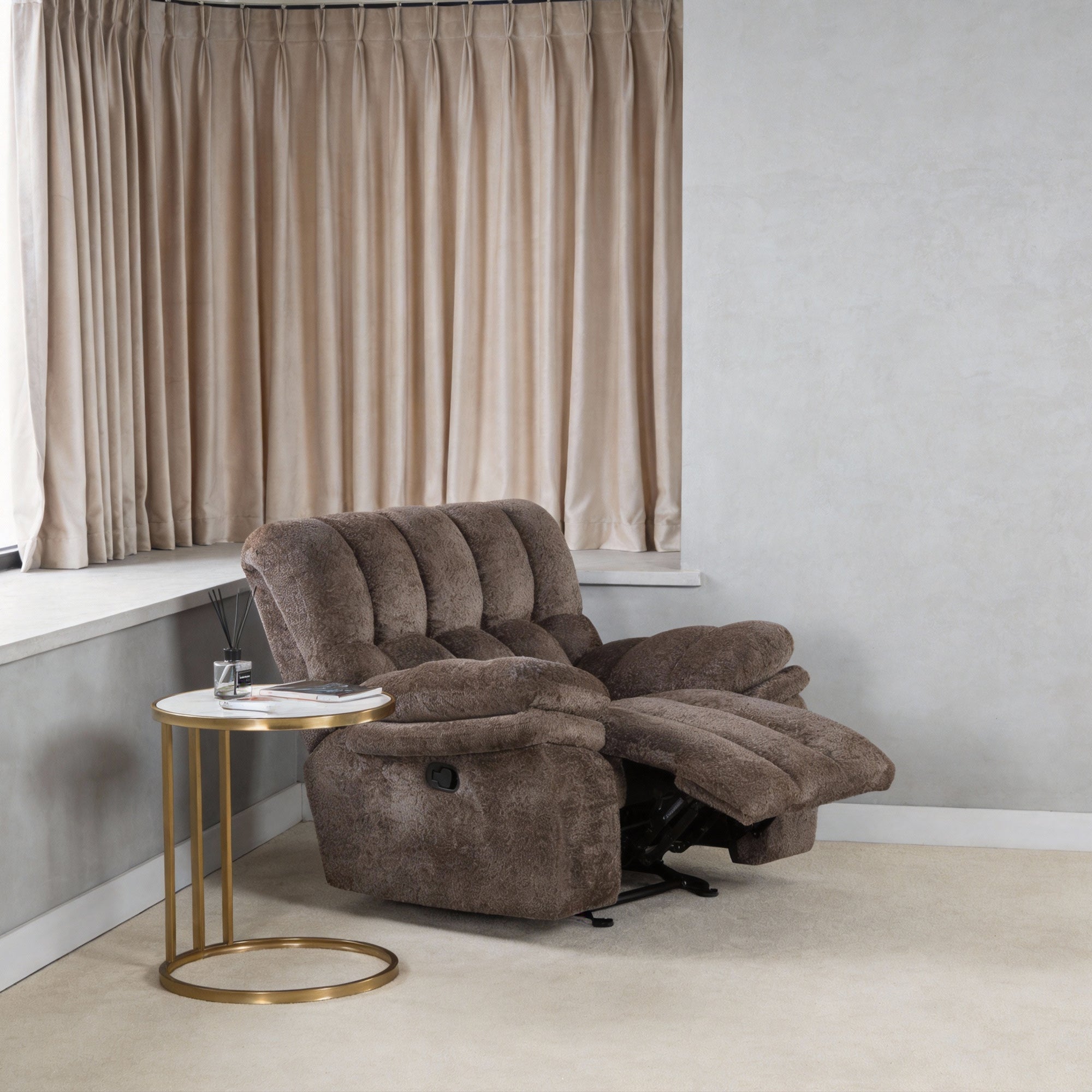 43 Inch Leather Manual Glider Recliner with Biscuit-Padded Seats & Back