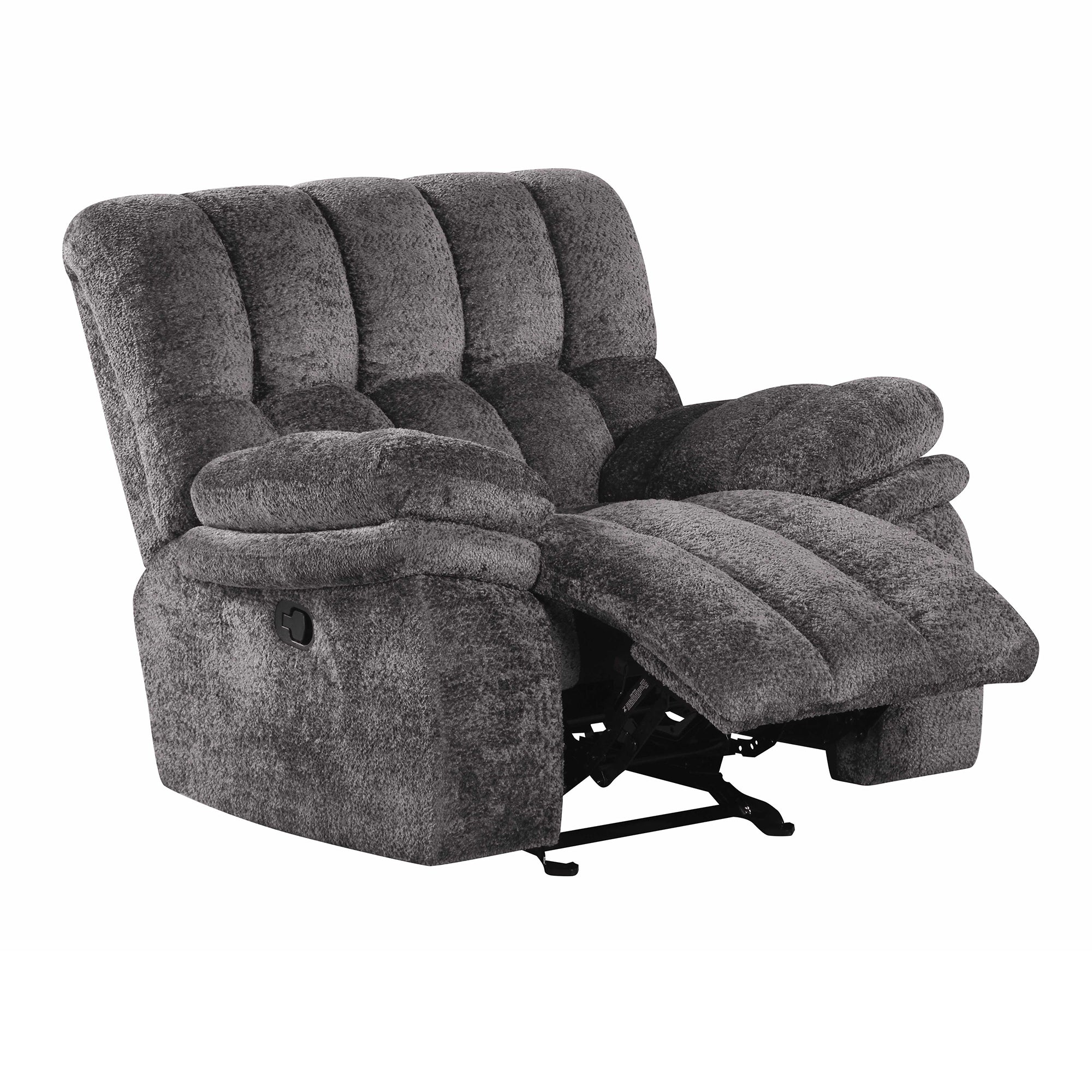 43 Inch Leather Manual Glider Recliner with Biscuit-Padded Seats & Back