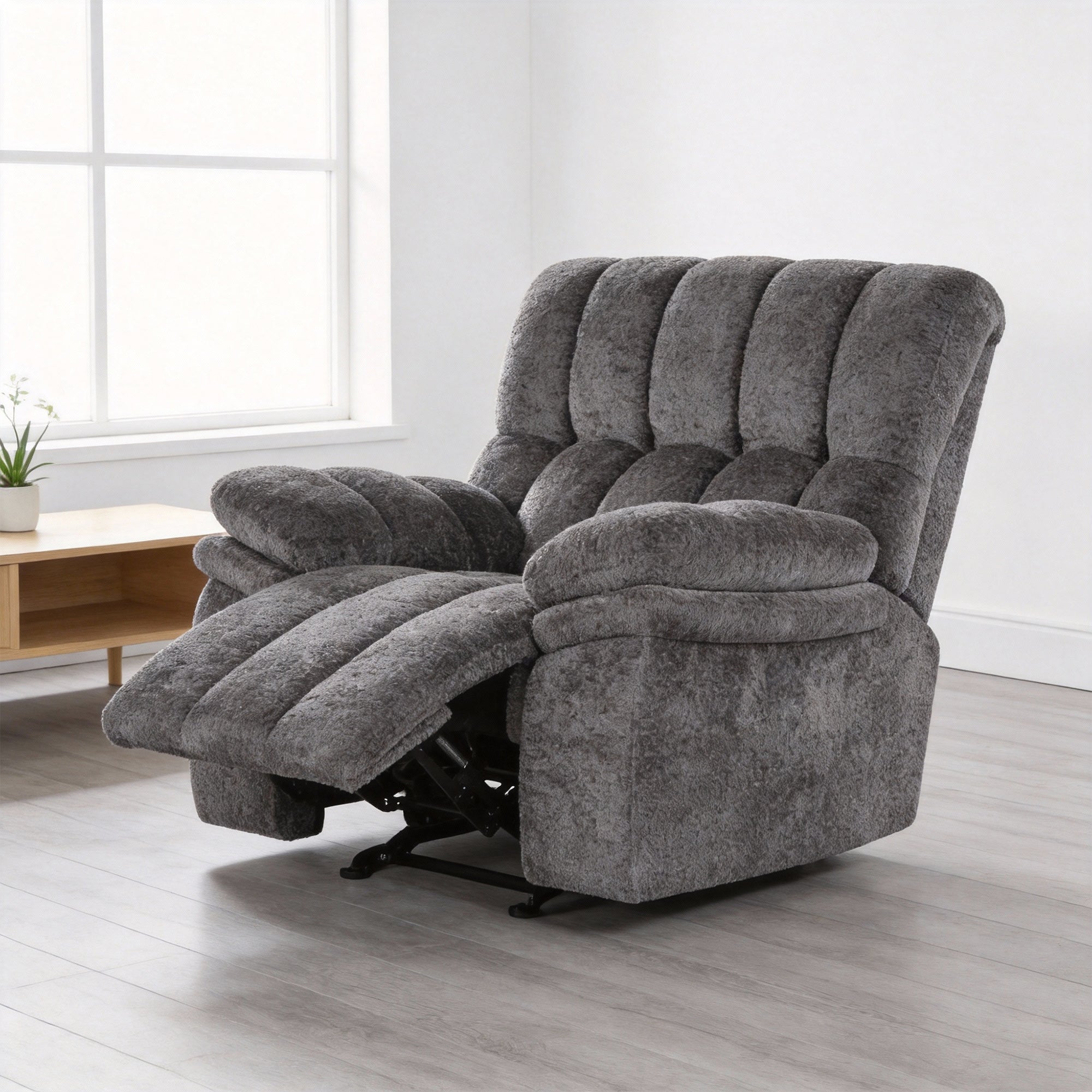 43 Inch Leather Manual Glider Recliner with Biscuit-Padded Seats & Back