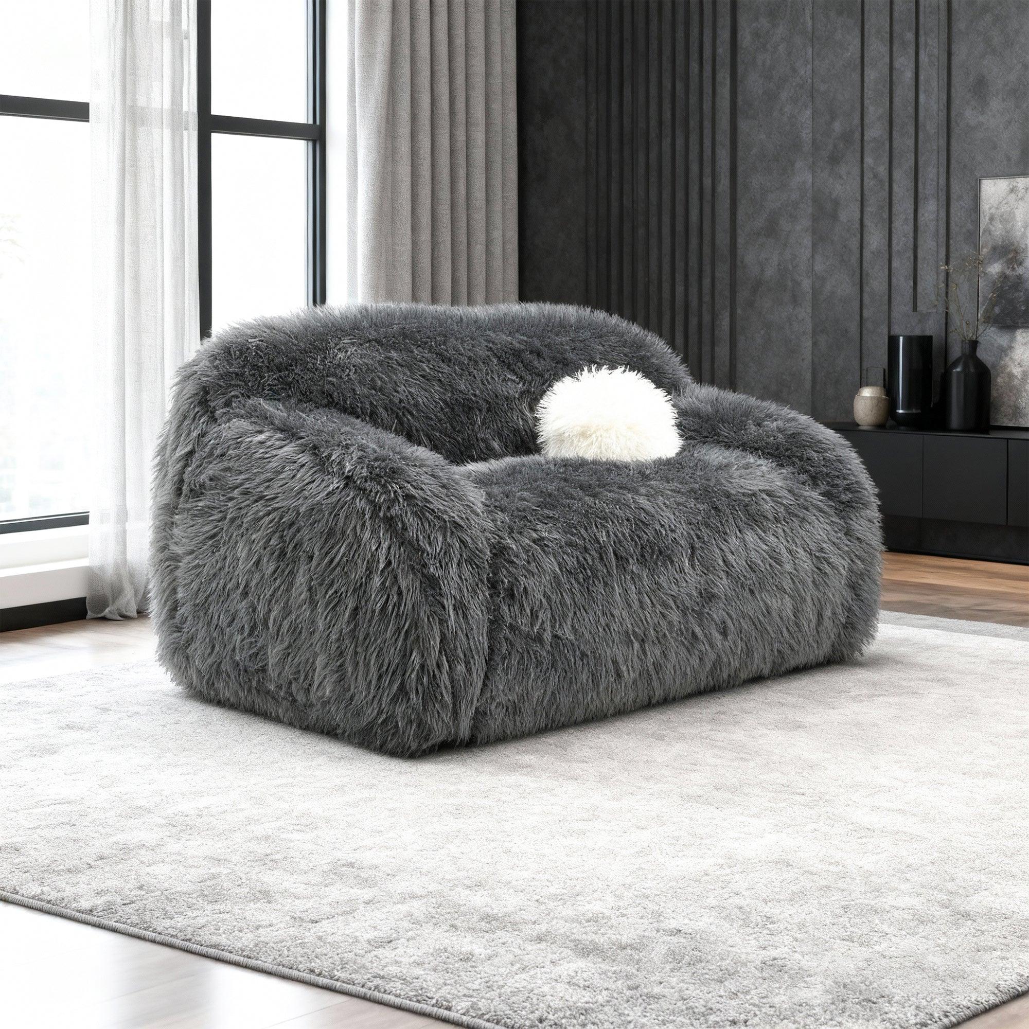 66 Inch Darwen Modern Faux Fur Loveseat with Ball Pillow