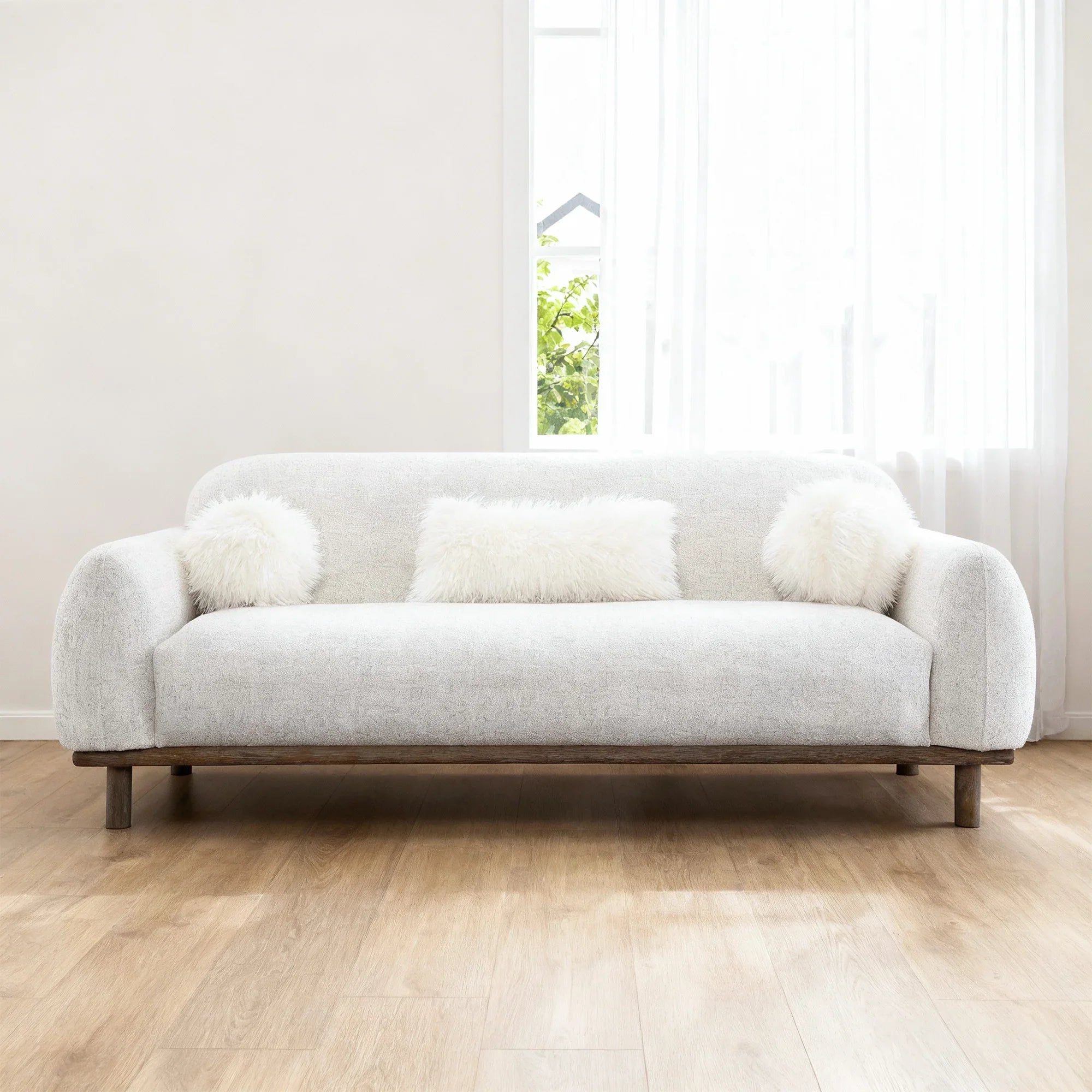 Mellone 84" Mid-Century Modern Chenille Sofa with 3 Pillows