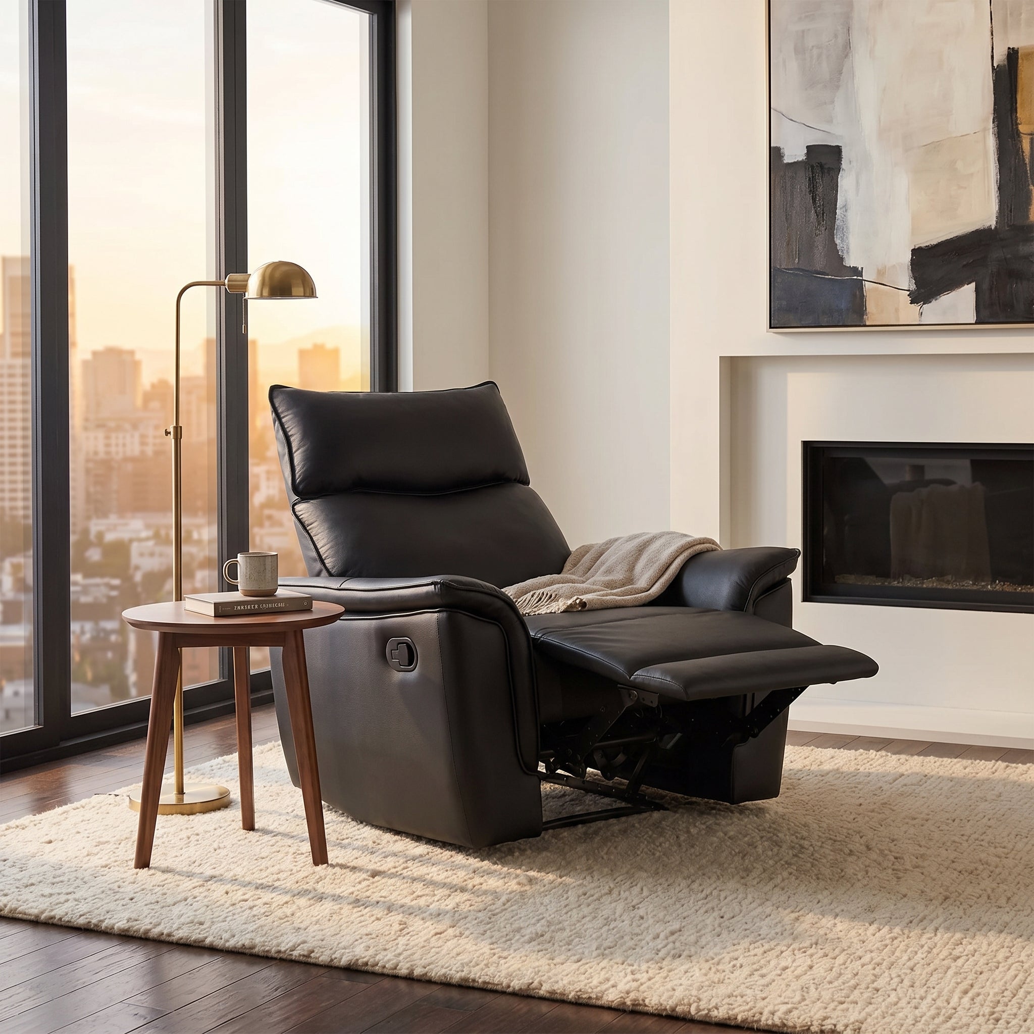 Bienne 38 Inch Leather Match Manual Recliner Chair