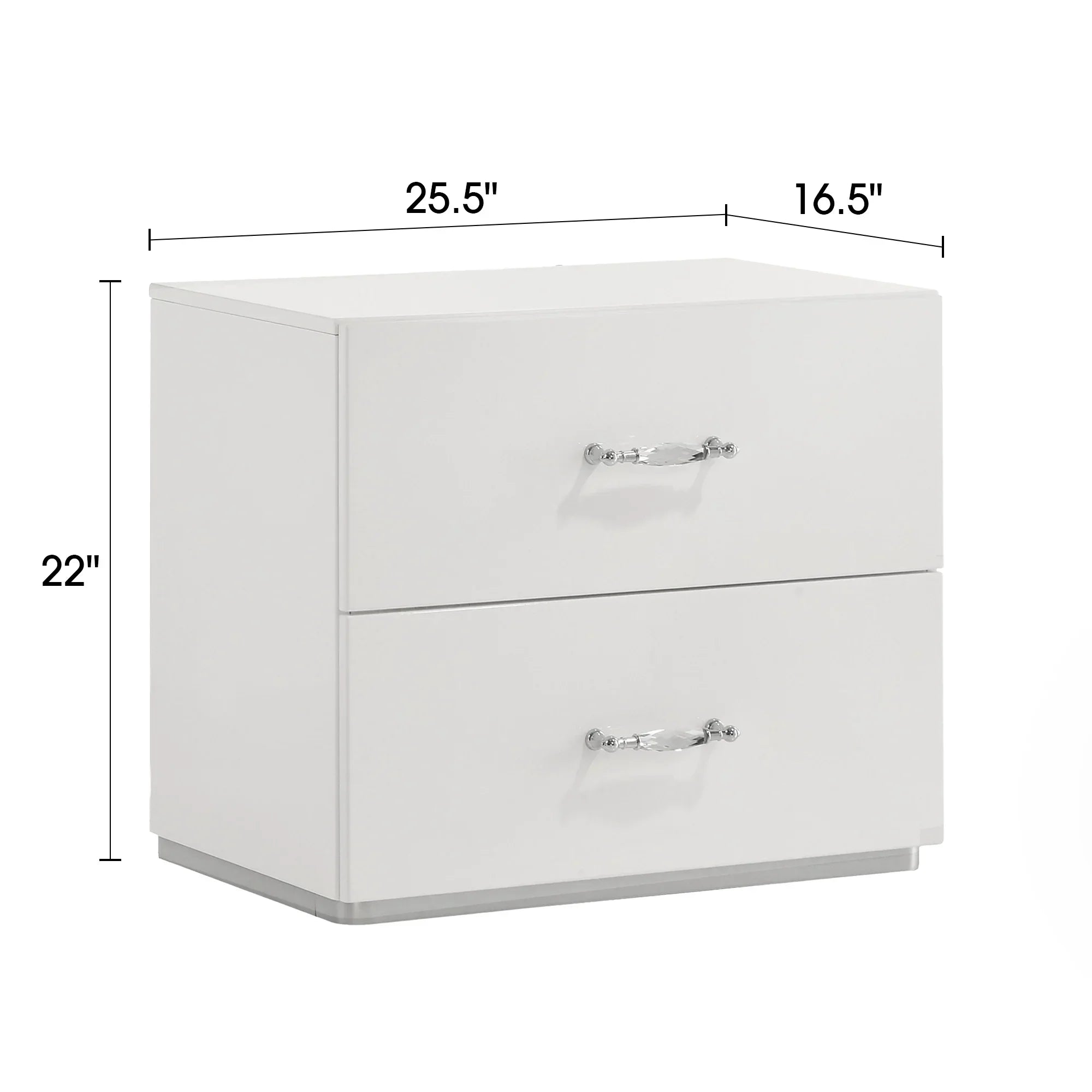Stoholm Modern White Nightstand with 2-Drawer and Chrome Handles