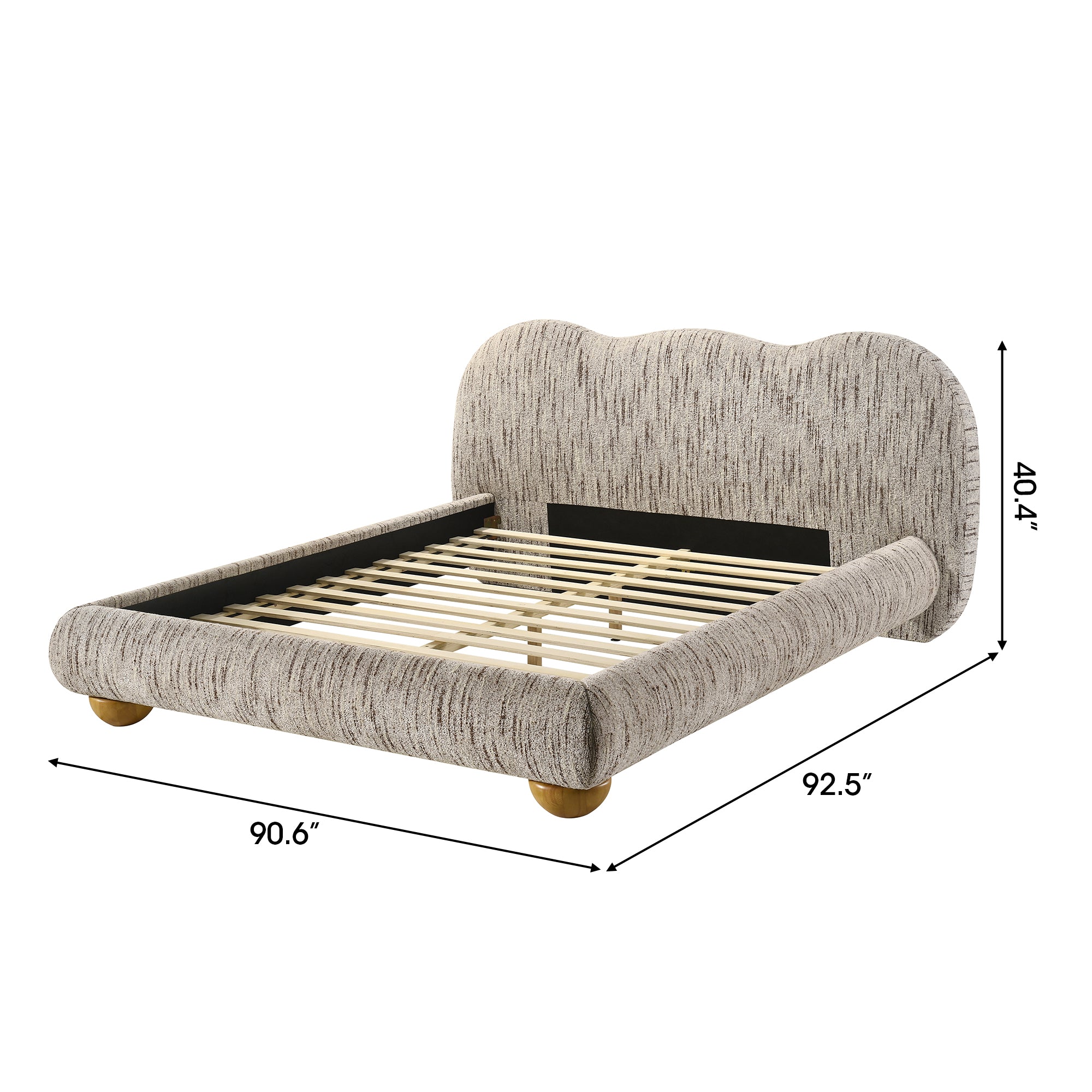 Finamore E.King & Queen Frame Platform Bed with Round Bun Wood Feet