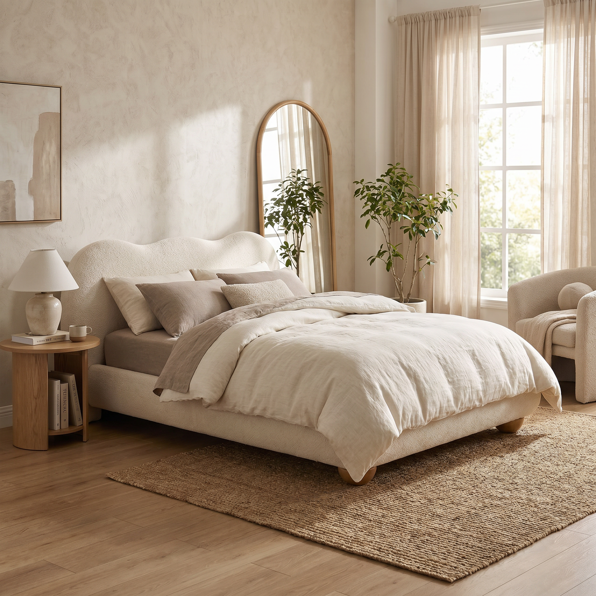 Finamore E.King & Queen Frame Platform Bed with Round Bun Wood Feet