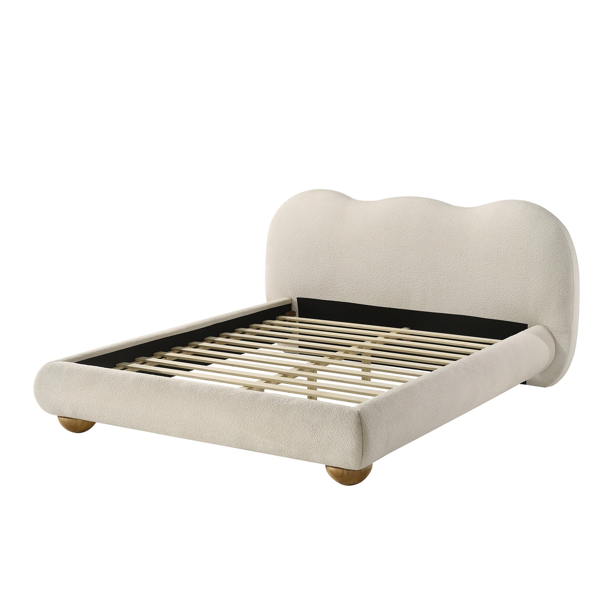 Finamore E.King & Queen Frame Platform Bed with Round Bun Wood Feet