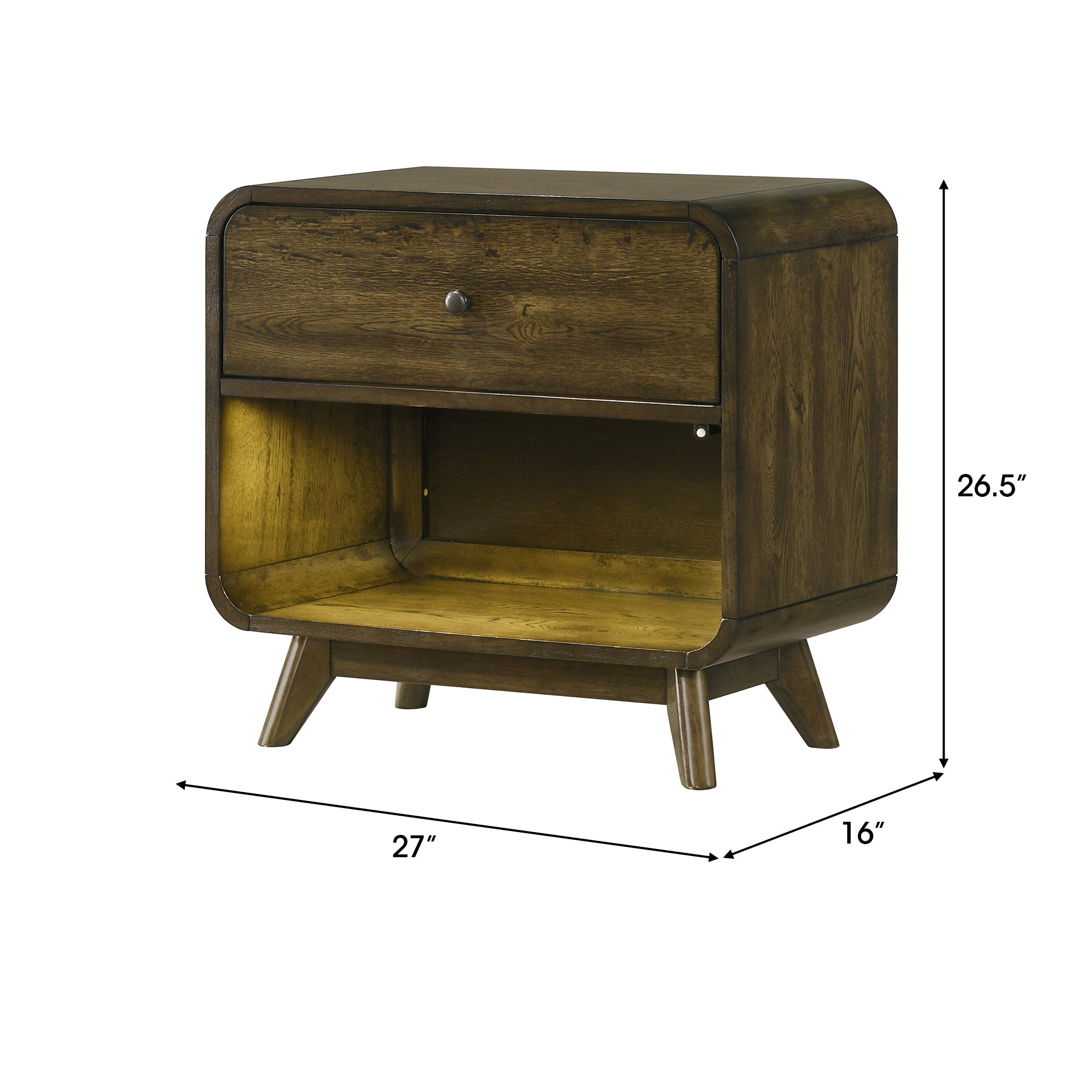 27 Inch Rustic Oak 1-Drawer Nightstand with LED