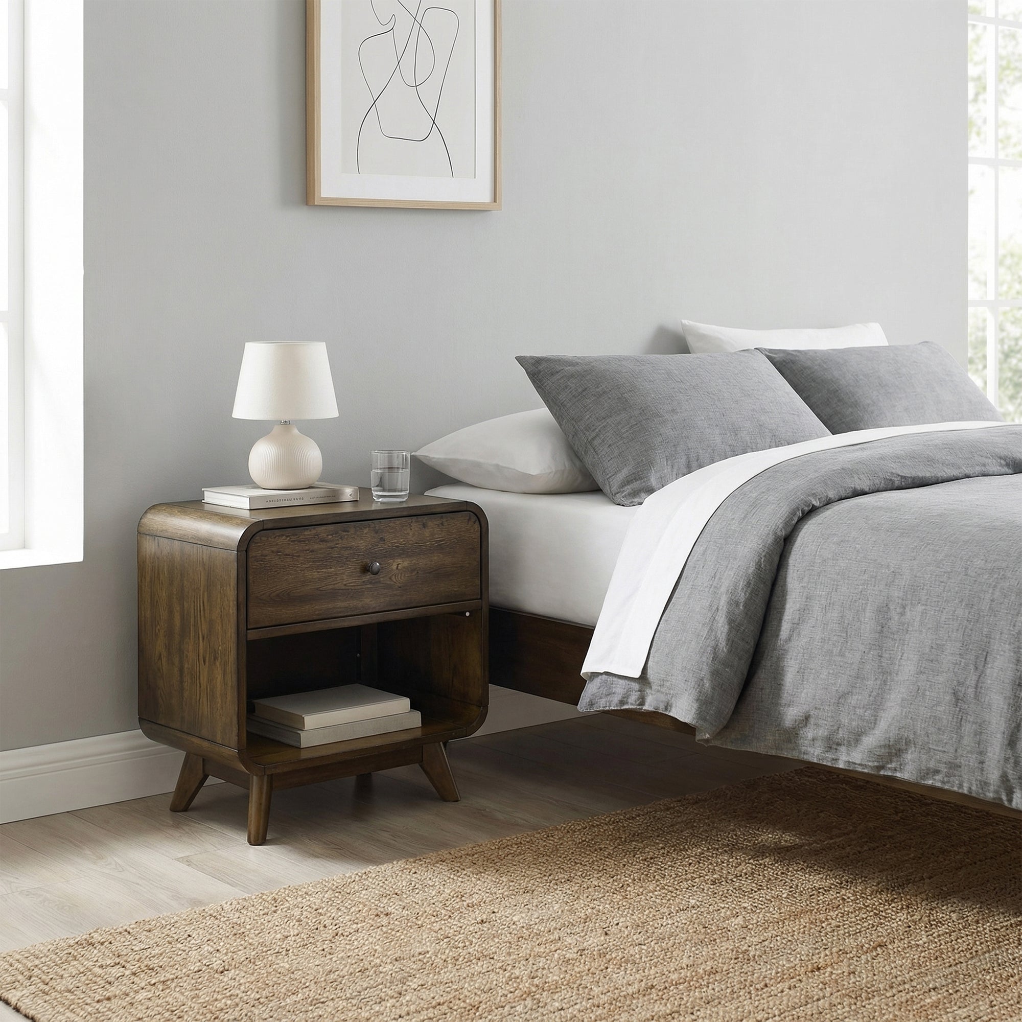 27 Inch Rustic Oak 1-Drawer Nightstand with LED