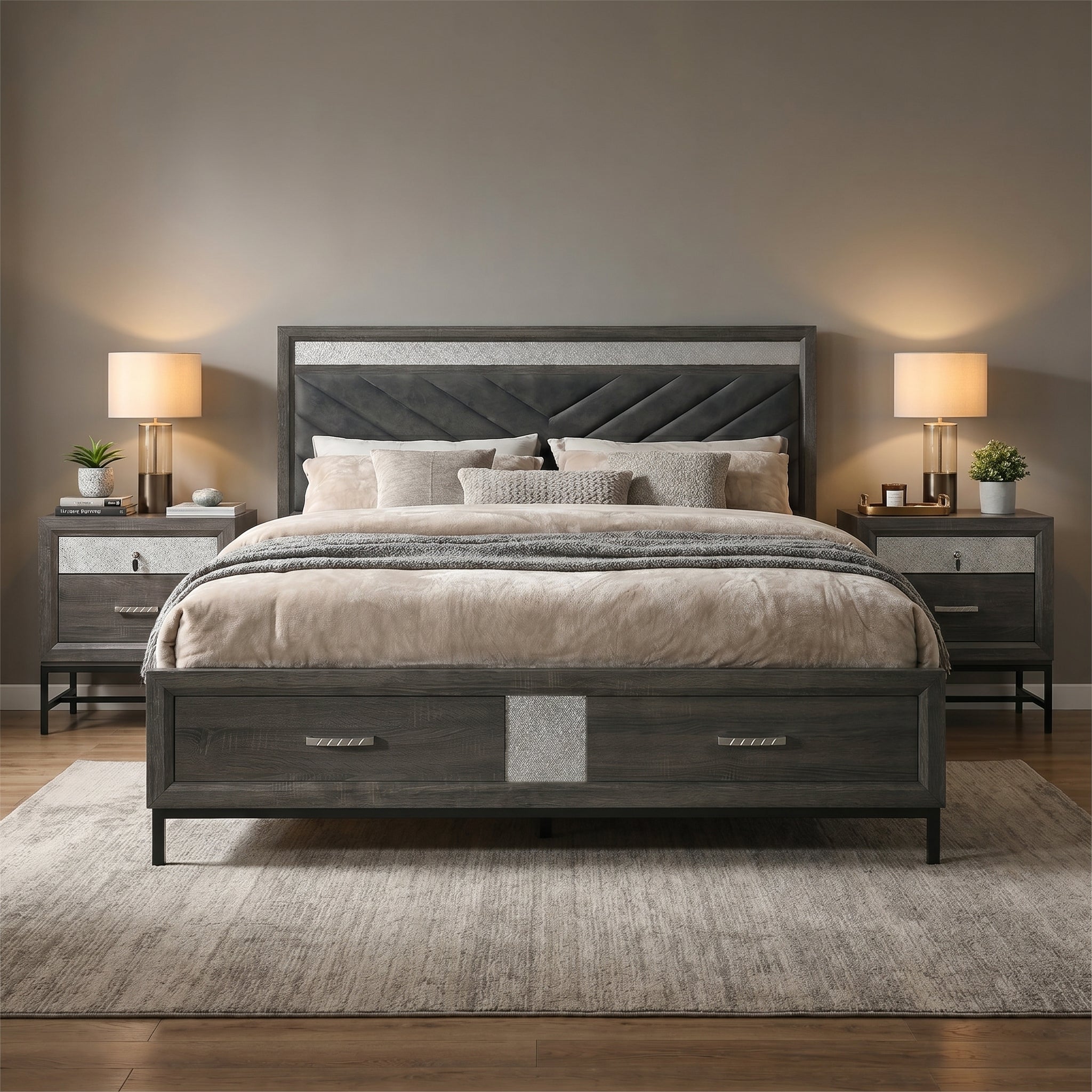 3-Piece Voleta Full & Queen & E.King Storage Platform Bedroom Set with Metal Leg