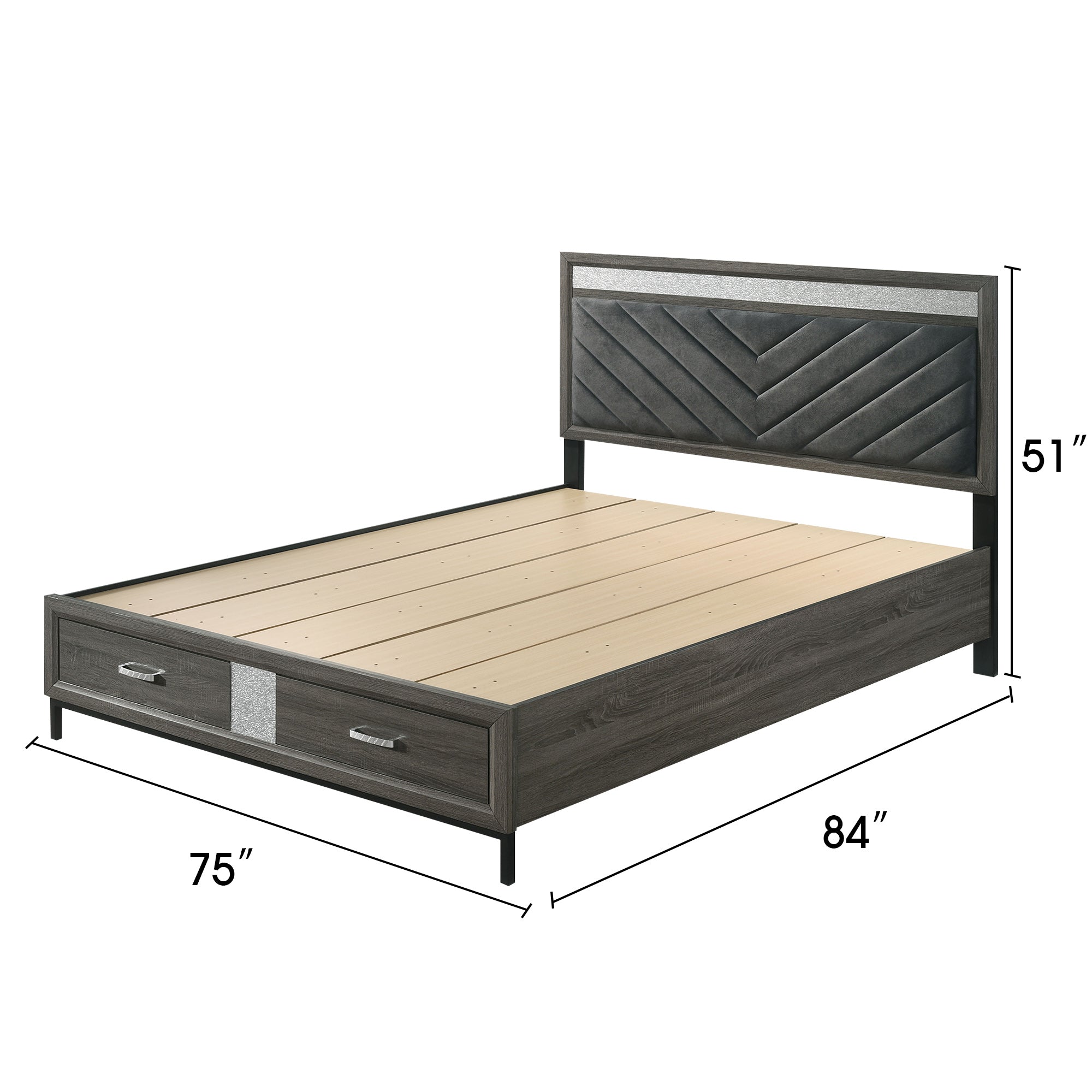 3-Piece Voleta Full & Queen & E.King Storage Platform Bedroom Set with Metal Leg