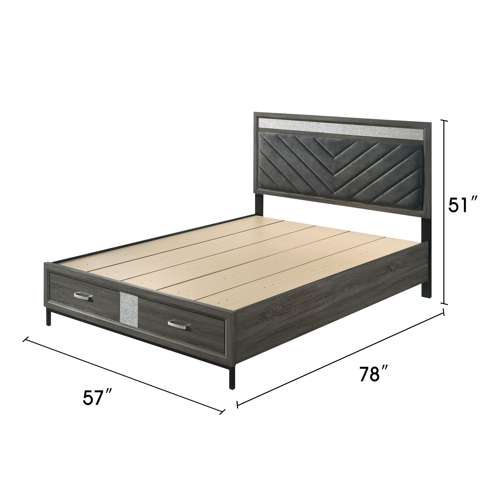 3-Piece Voleta Full & Queen & E.King Storage Platform Bedroom Set with Metal Leg