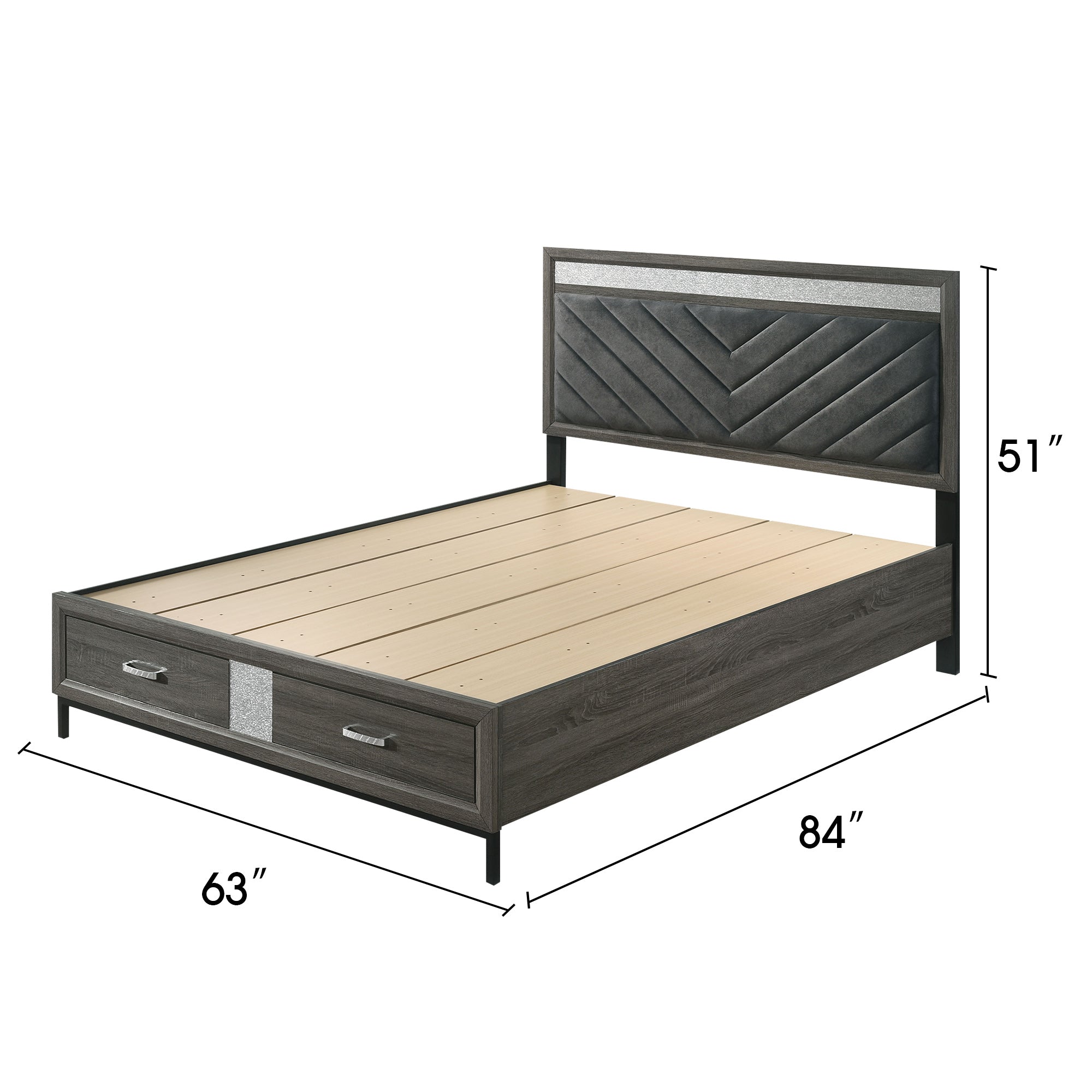 3-Piece Voleta Full & Queen & E.King Storage Platform Bedroom Set with Metal Leg