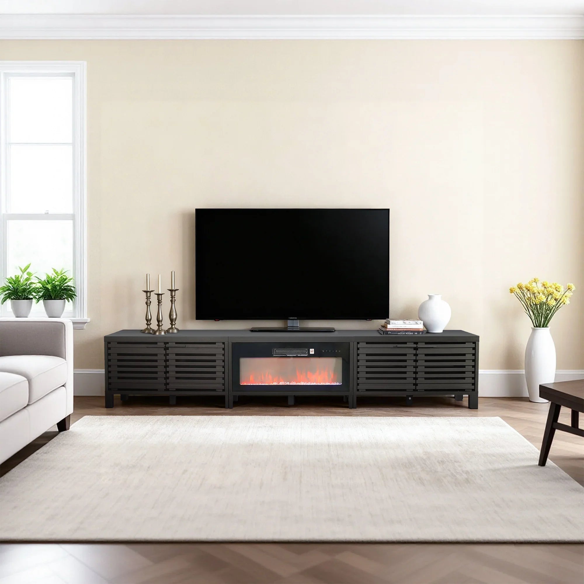 115 Inch Electric Fireplace TV Stand with 36 Inch Electric Fireplace For Living Room
