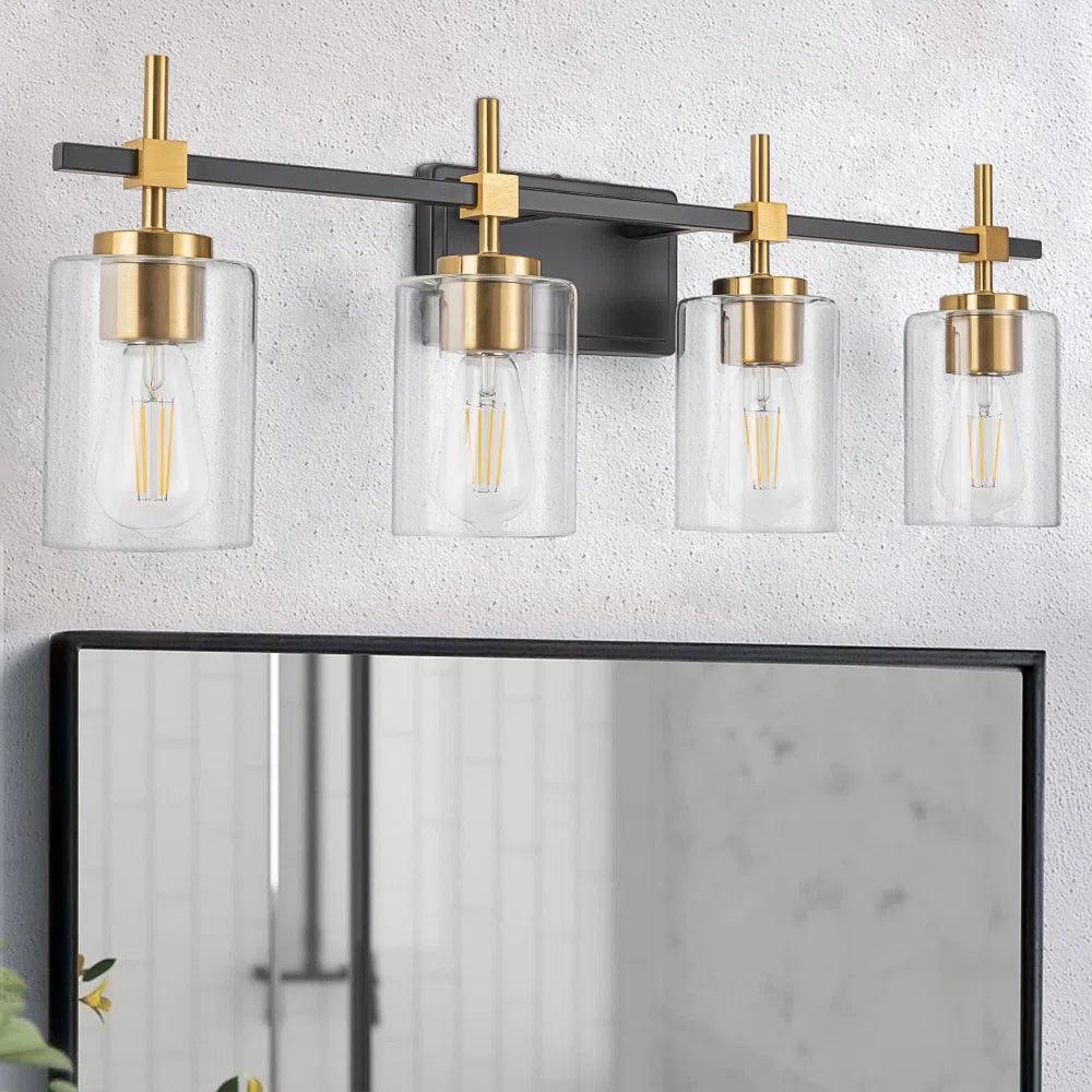 Jasper Black & Gold Clear Glass 4-Light Bathroom Vanity Light