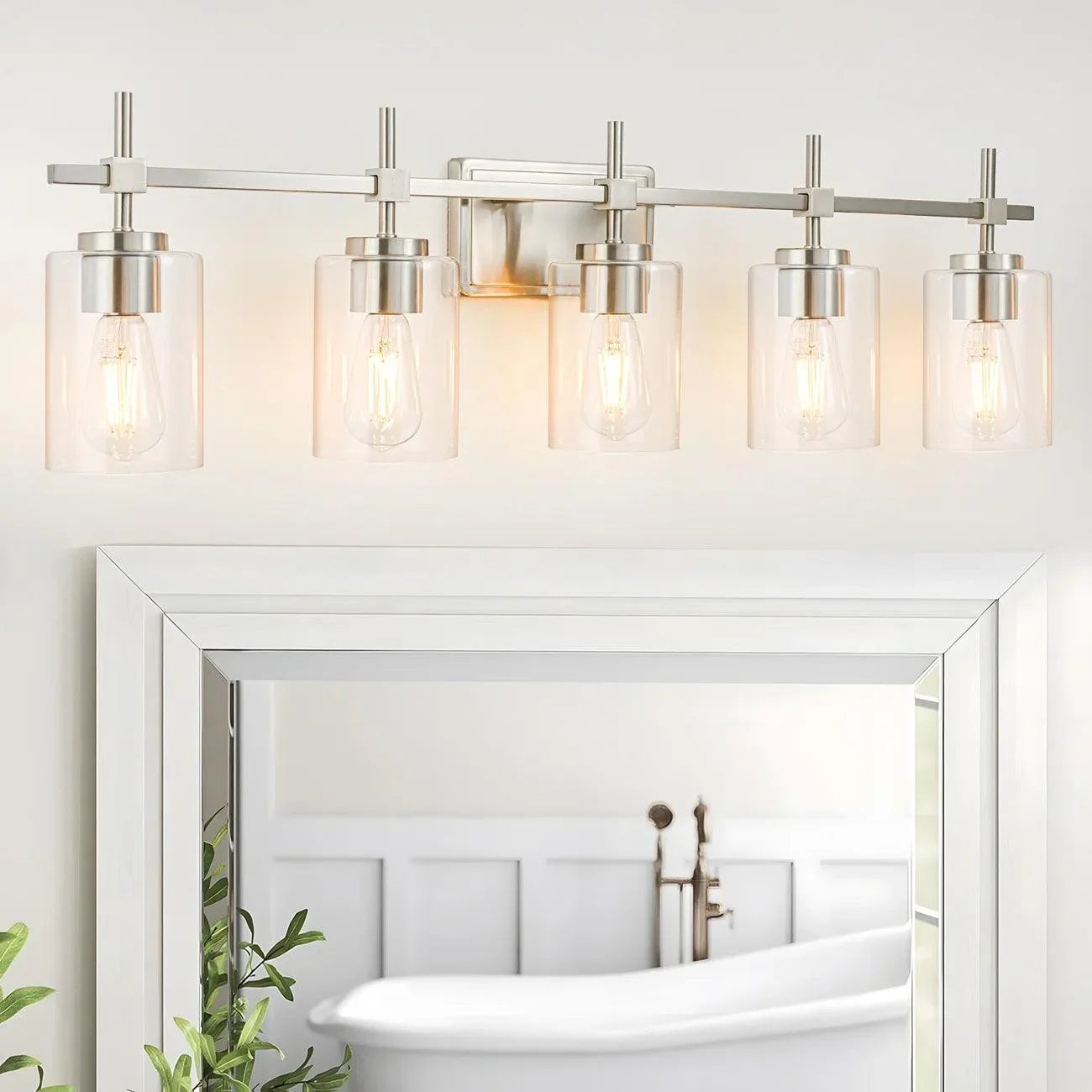 Jasper Modern Brushed Nickel & Black Clear Glass 5-Light Bathroom Linear Vanity Light