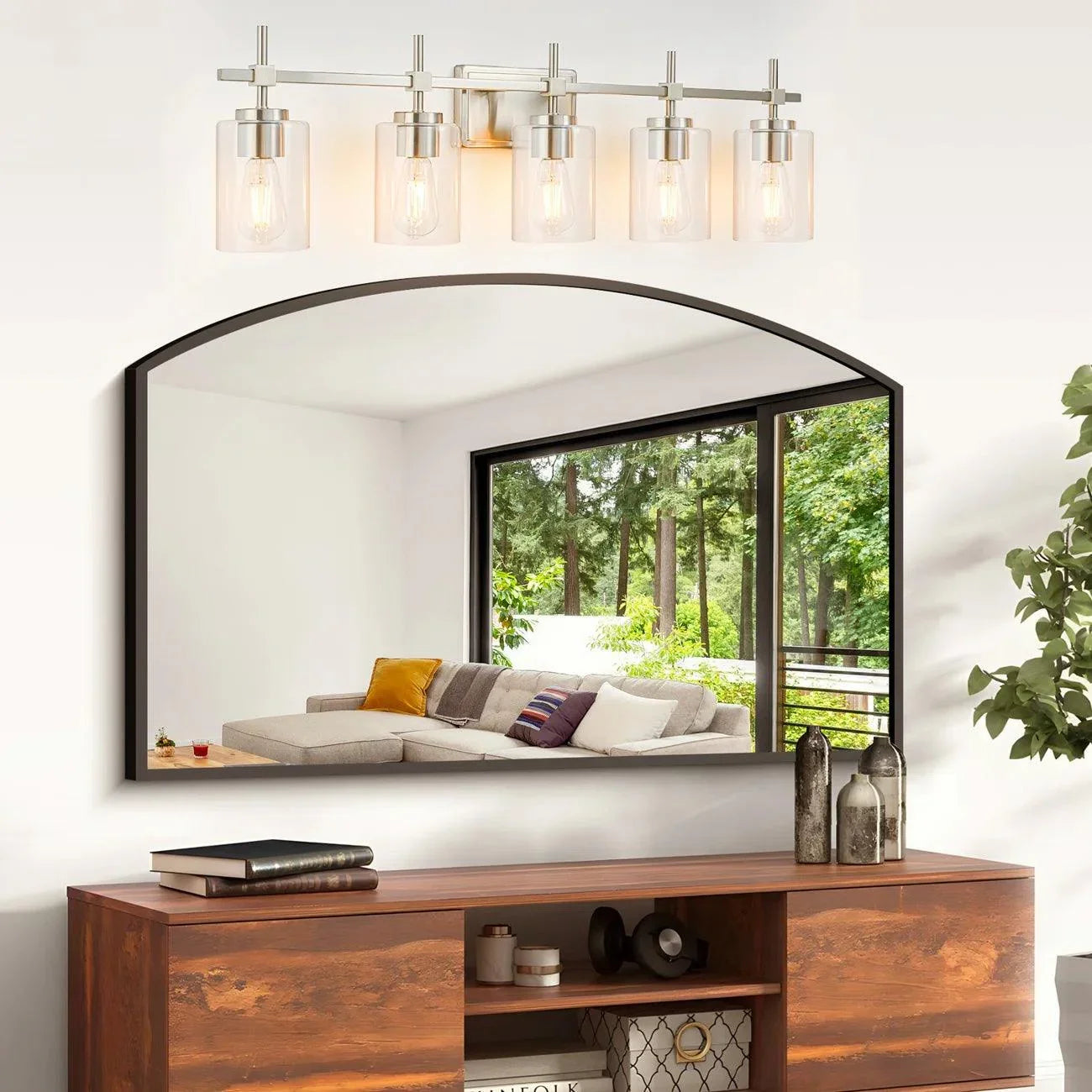 Jasper Modern Brushed Nickel & Black Clear Glass 5-Light Bathroom Linear Vanity Light
