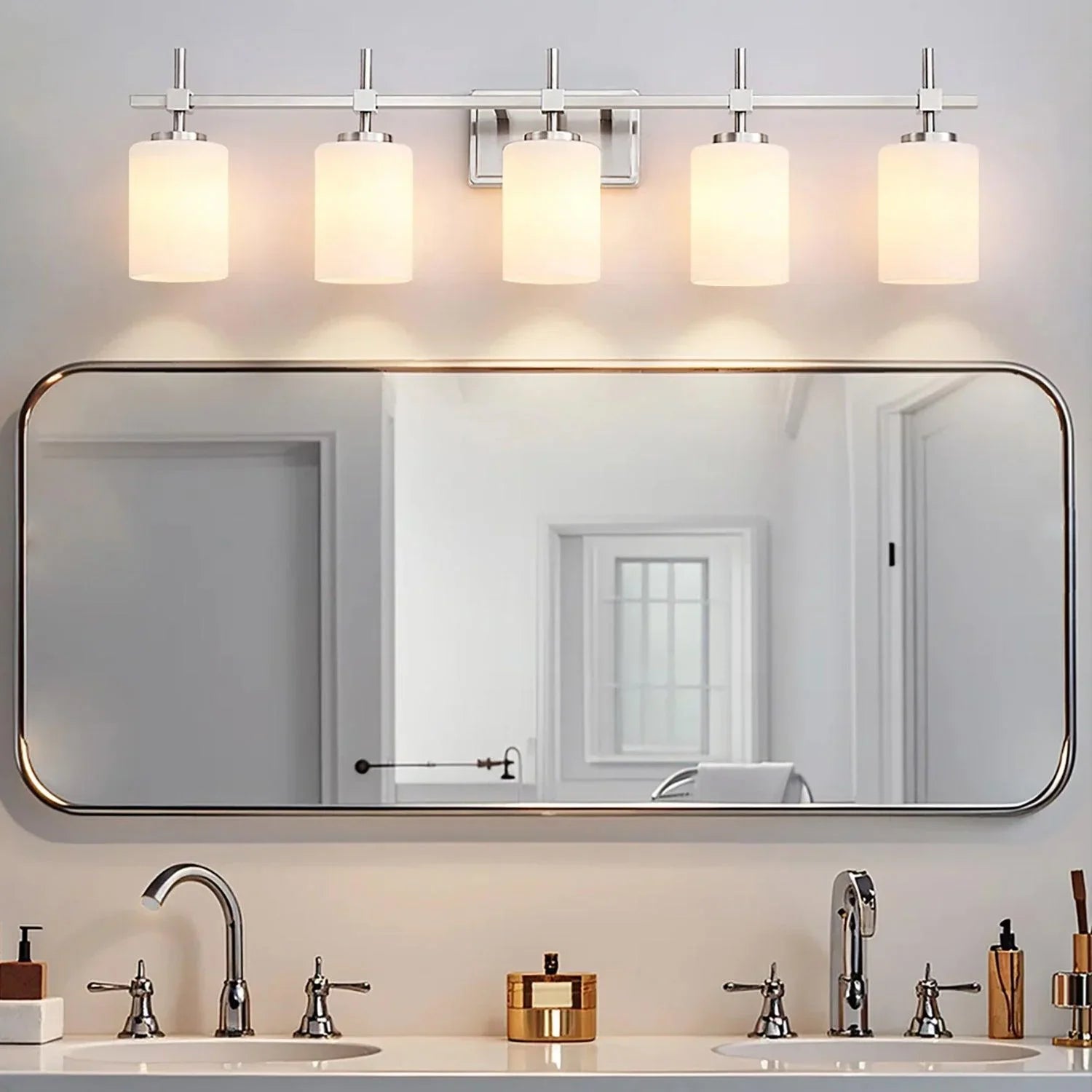Jasper Modern Frosted Glass 5-Light Bathroom Linear Vanity Light