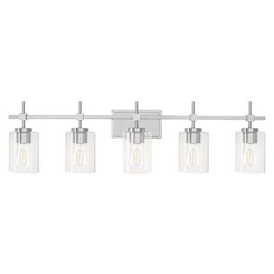 Jasper Modern Brushed Nickel & Black Clear Glass 5-Light Bathroom Linear Vanity Light
