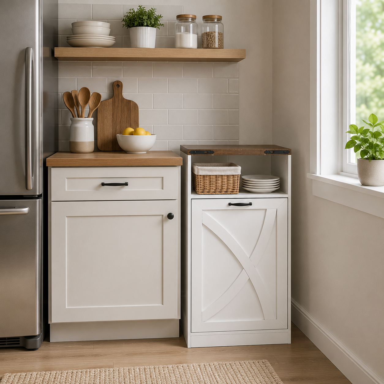 38 Inch H Storage Cabinet 13 Gallon Garbage Can Holder for Kitchen, Bathroom, Living Room