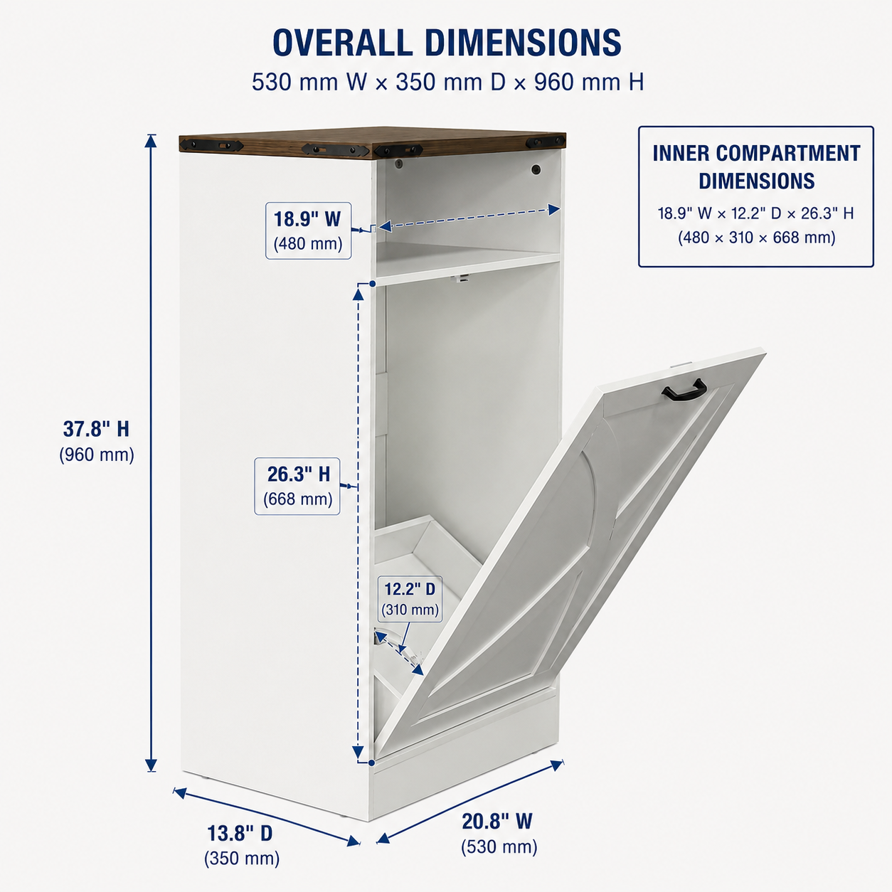 38 Inch H Storage Cabinet 13 Gallon Garbage Can Holder for Kitchen, Bathroom, Living Room