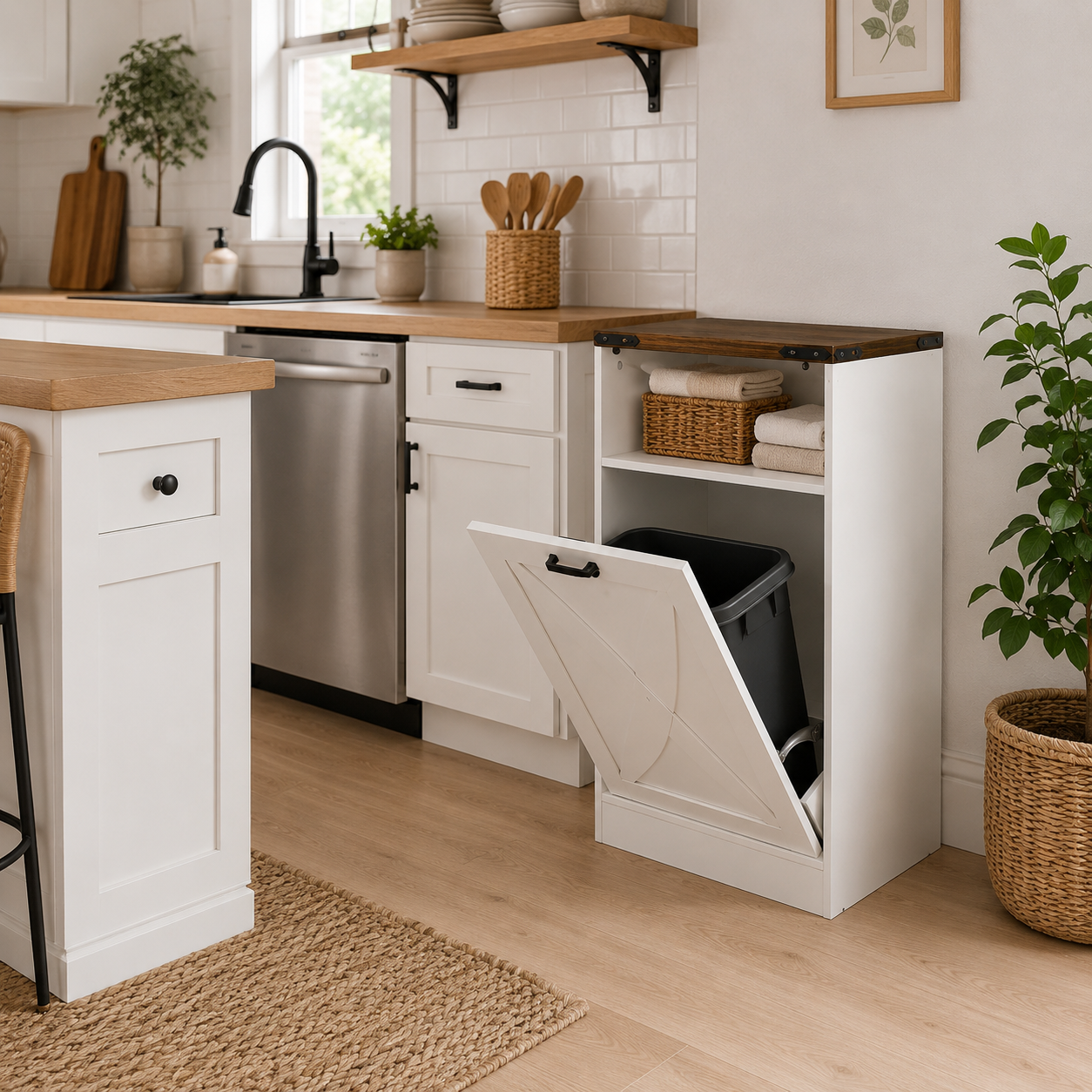 38 Inch H Storage Cabinet 13 Gallon Garbage Can Holder for Kitchen, Bathroom, Living Room