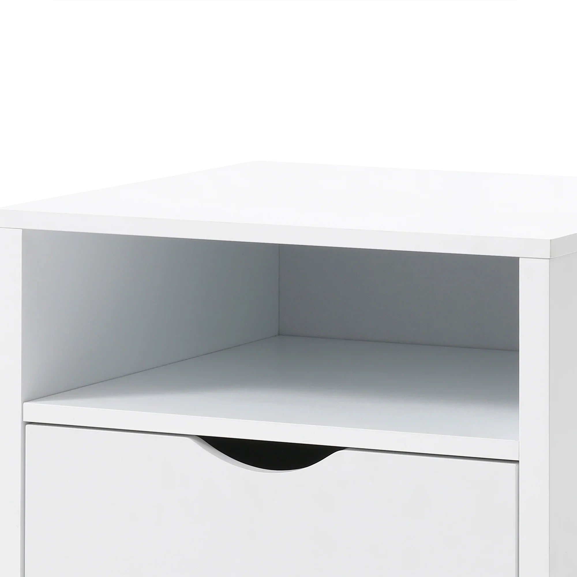 19" Jeff White End Table with Drawer and Shelf for Bedroom, Minimalist Sofa