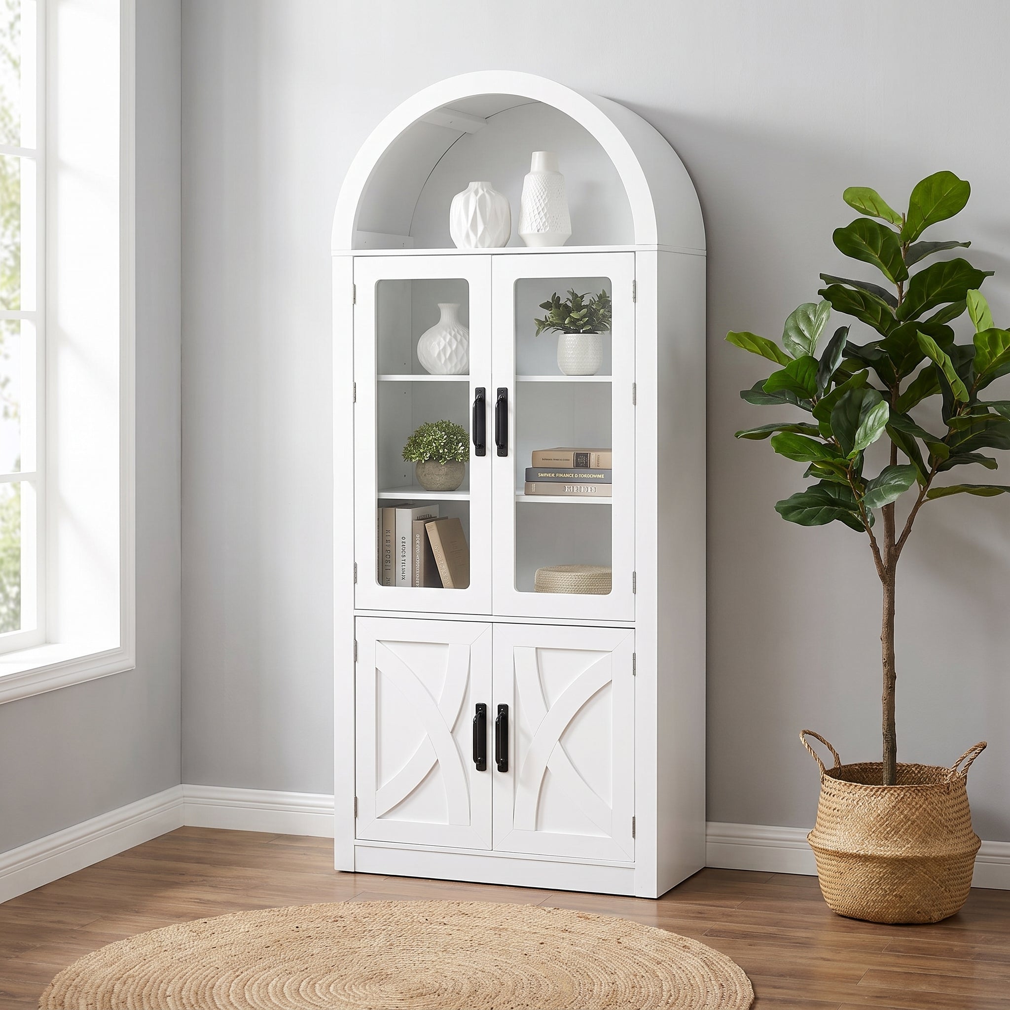 70"H Wood White Modern Indoor Storage Cabinet