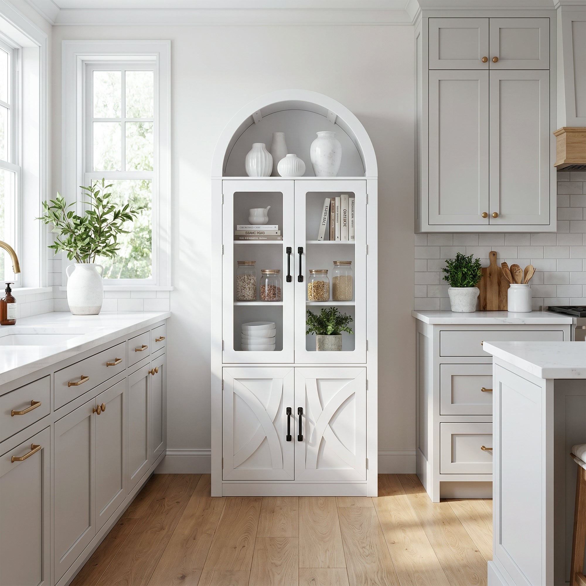 70"H Wood White Modern Indoor Storage Cabinet