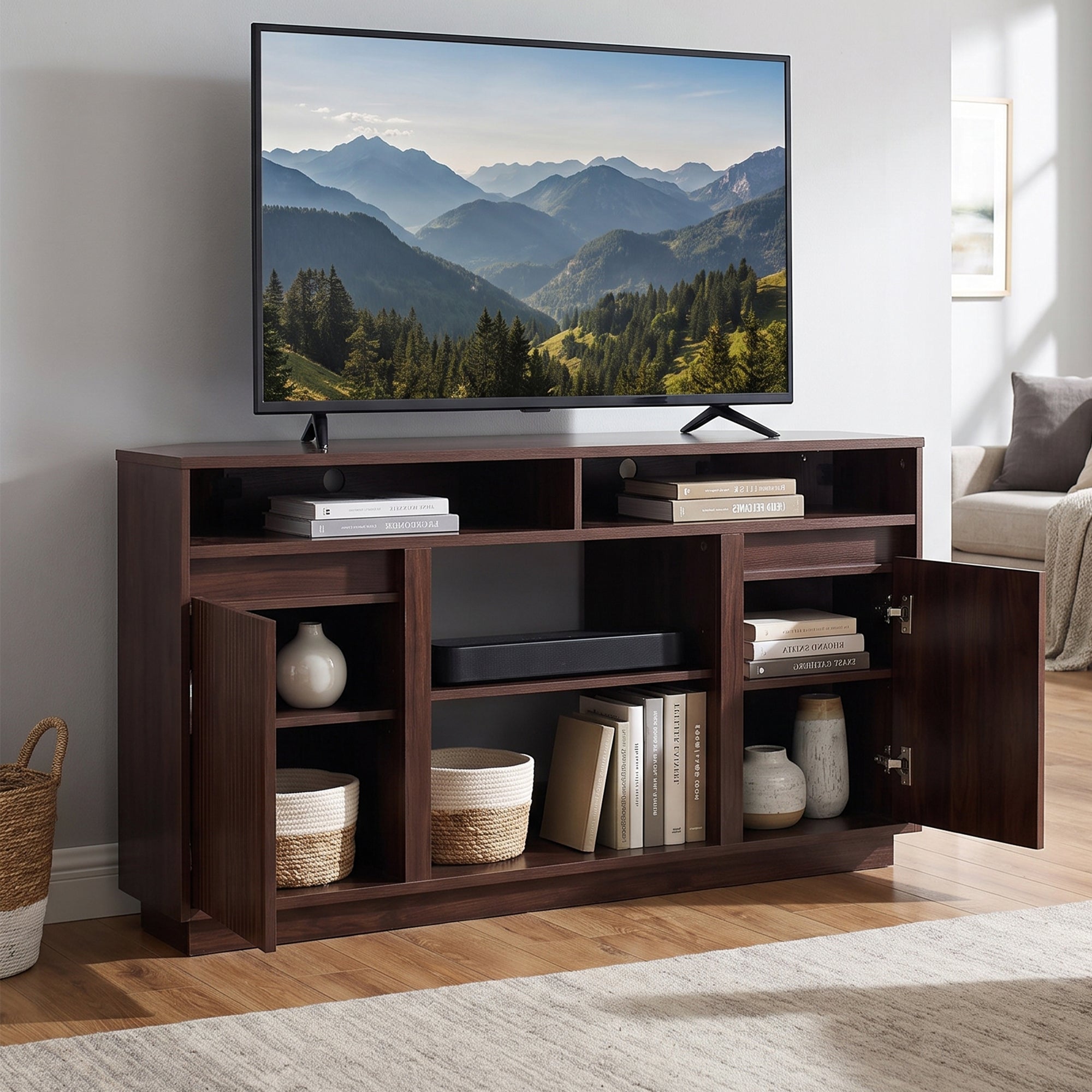 47 Inch Angled Corner Storage Cabinets TV Stand & Optional 19 Inch Electric Fireplace