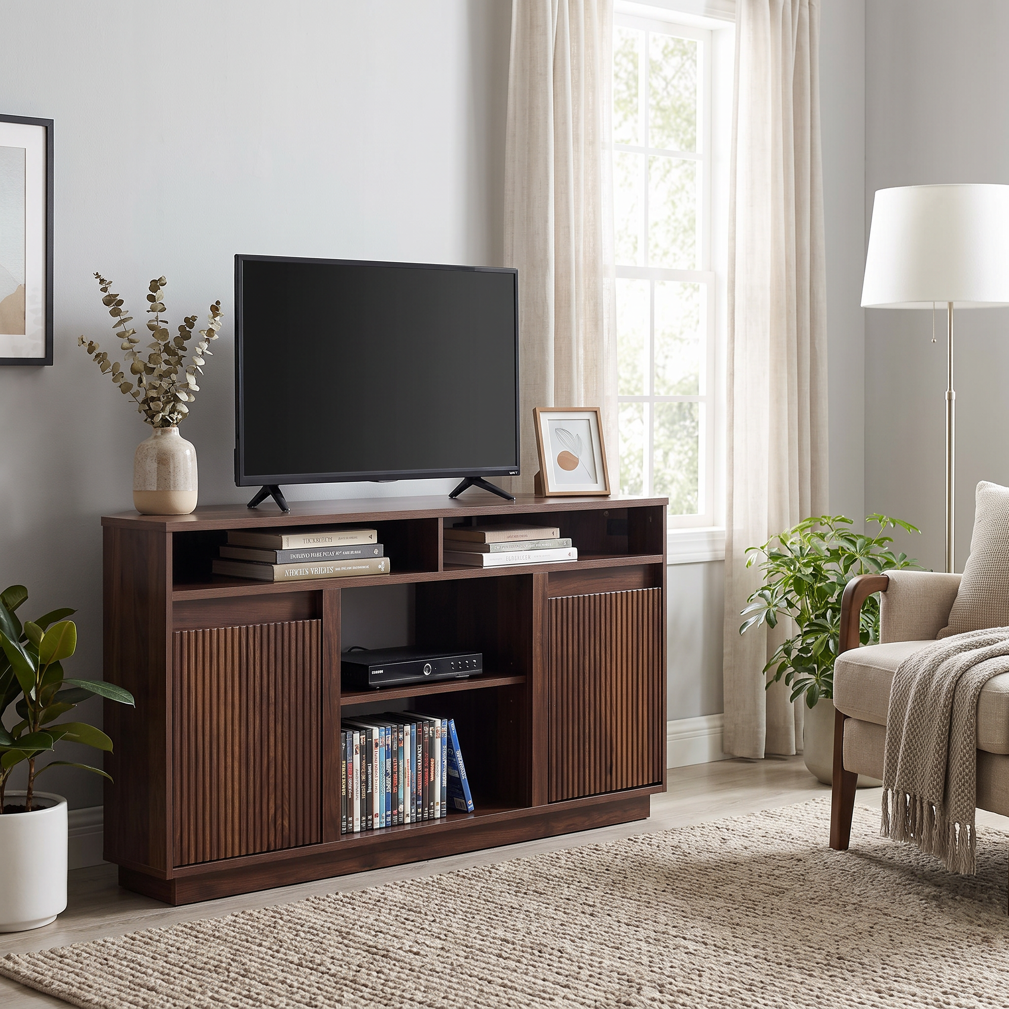 47 Inch Angled Corner Storage Cabinets TV Stand & Optional 19 Inch Electric Fireplace