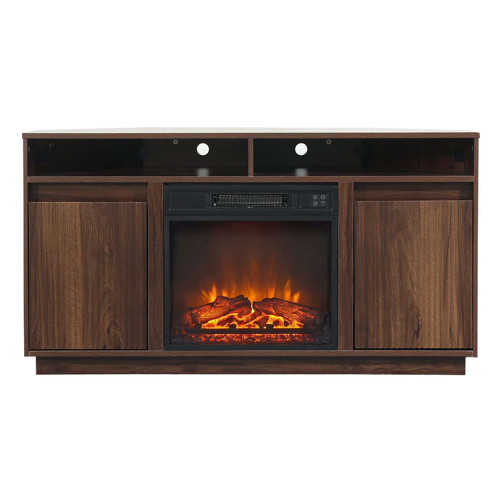 47 Inch Angled Corner Storage Cabinets TV Stand & Optional 19 Inch Electric Fireplace