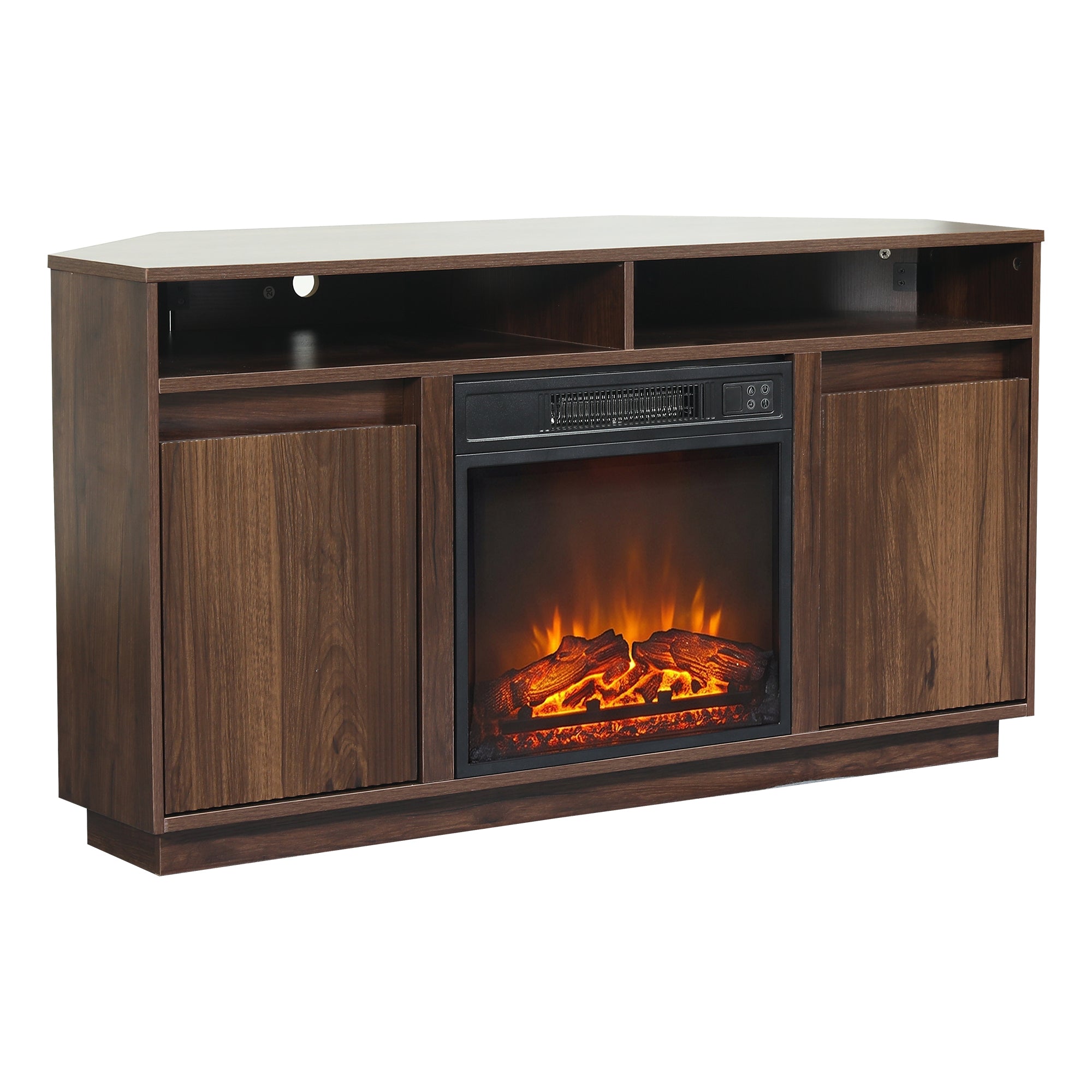 47 Inch Angled Corner Storage Cabinets TV Stand & Optional 19 Inch Electric Fireplace