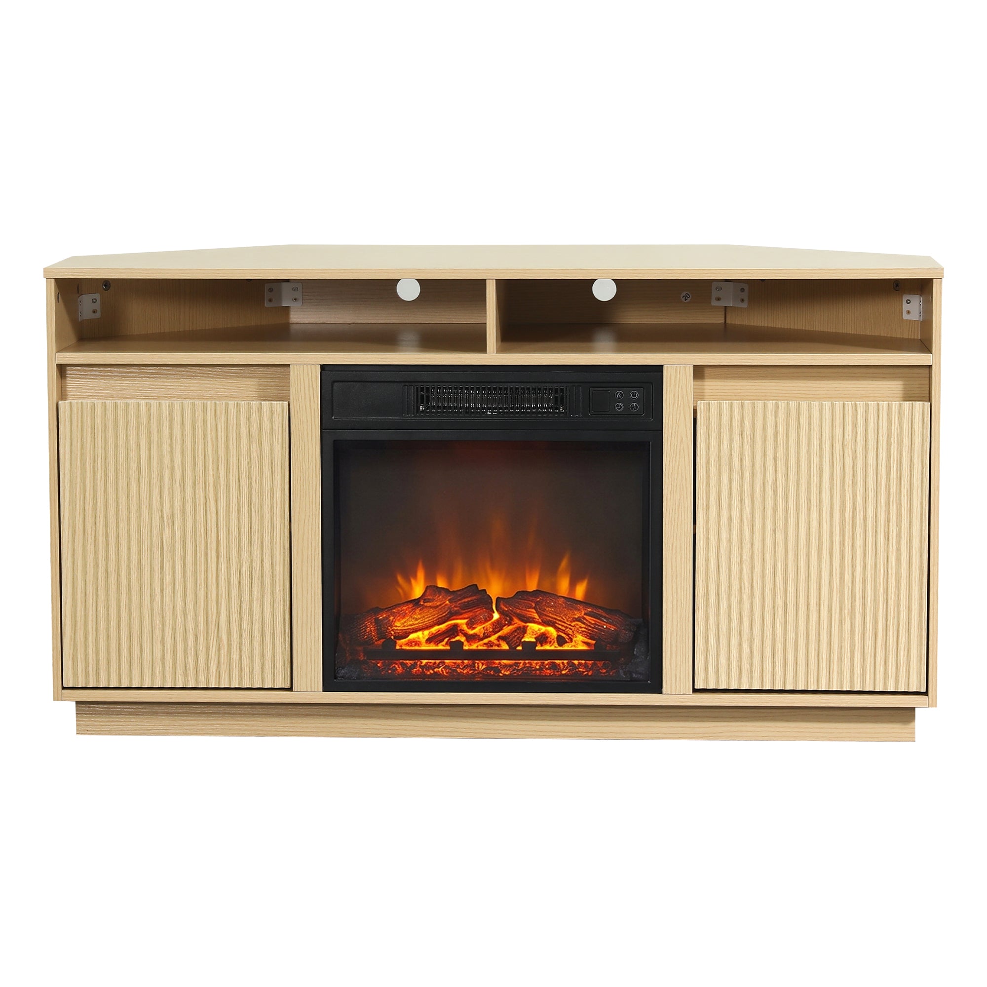 47 Inch Angled Corner Storage Cabinets TV Stand & Optional 19 Inch Electric Fireplace
