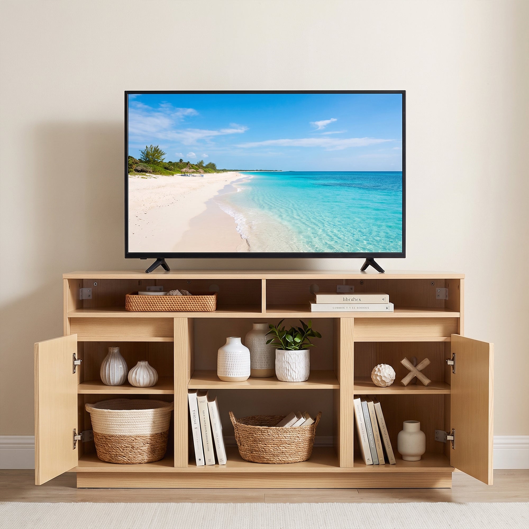 47 Inch Angled Corner Storage Cabinets TV Stand & Optional 19 Inch Electric Fireplace