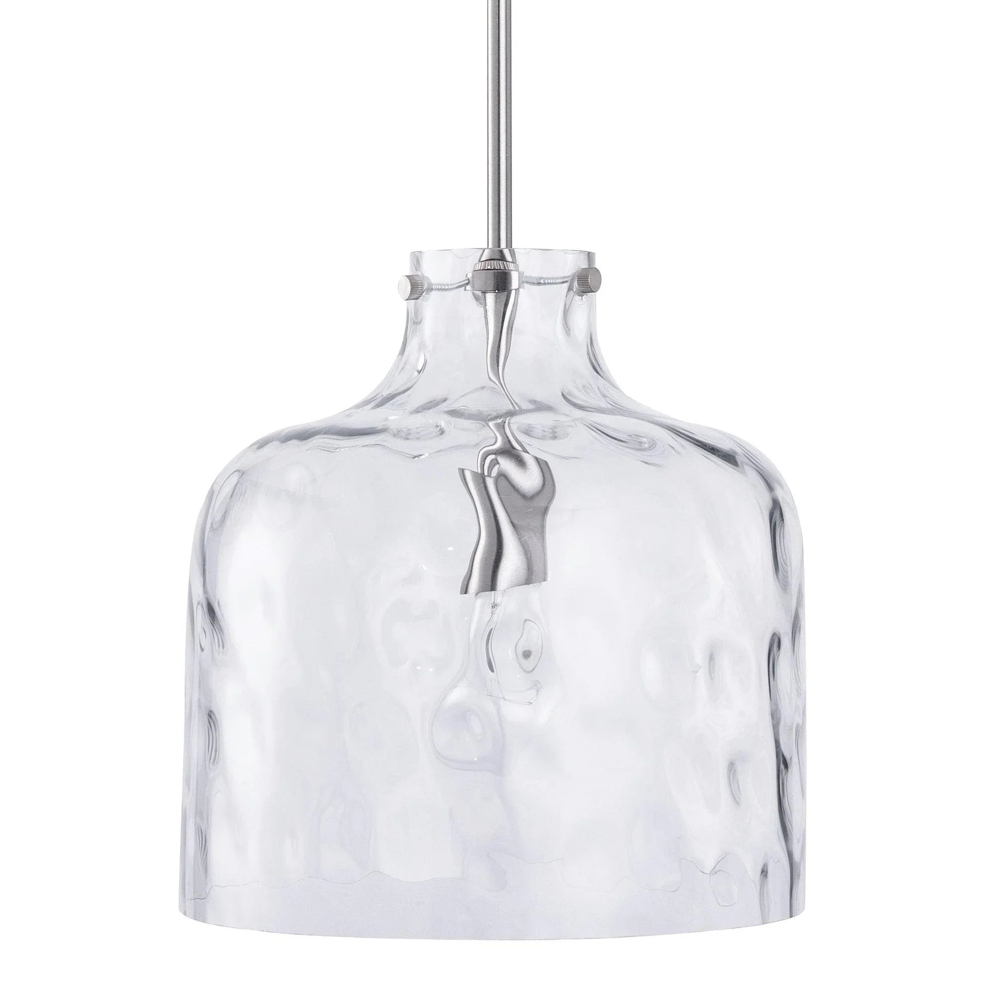 Kara Farmhouse 1-Light Textured Glass Nickel Island Pendant Light