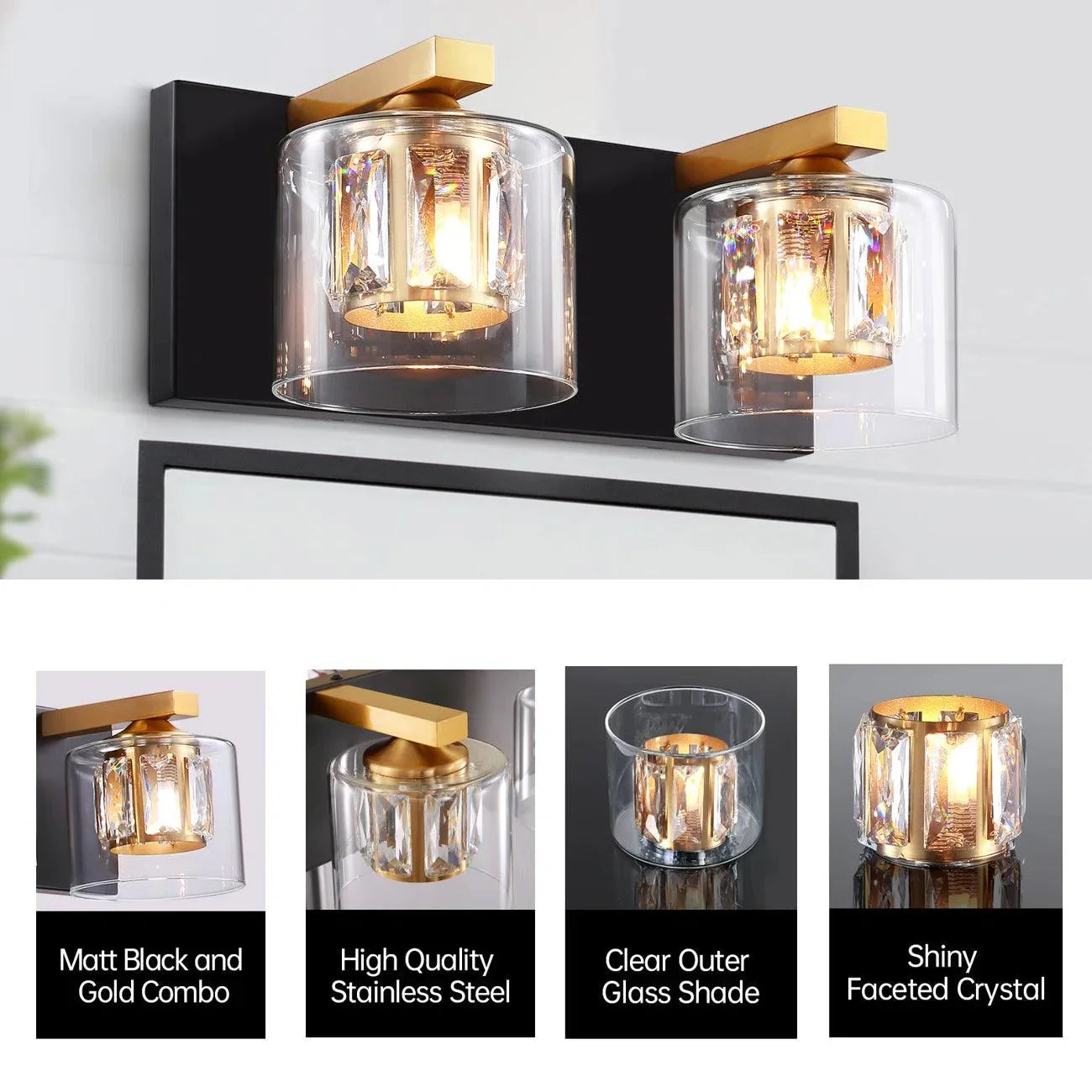 Kolt Chrome Modern 2-Light Bathroom Vanity Light