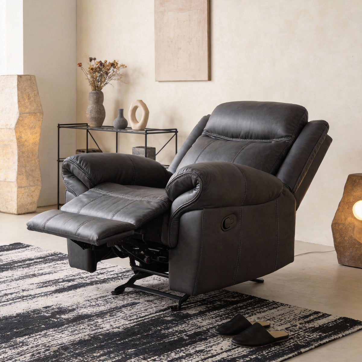 Agata 41 Inch Leatherette Glider Recliner Chair with Pillow Arms