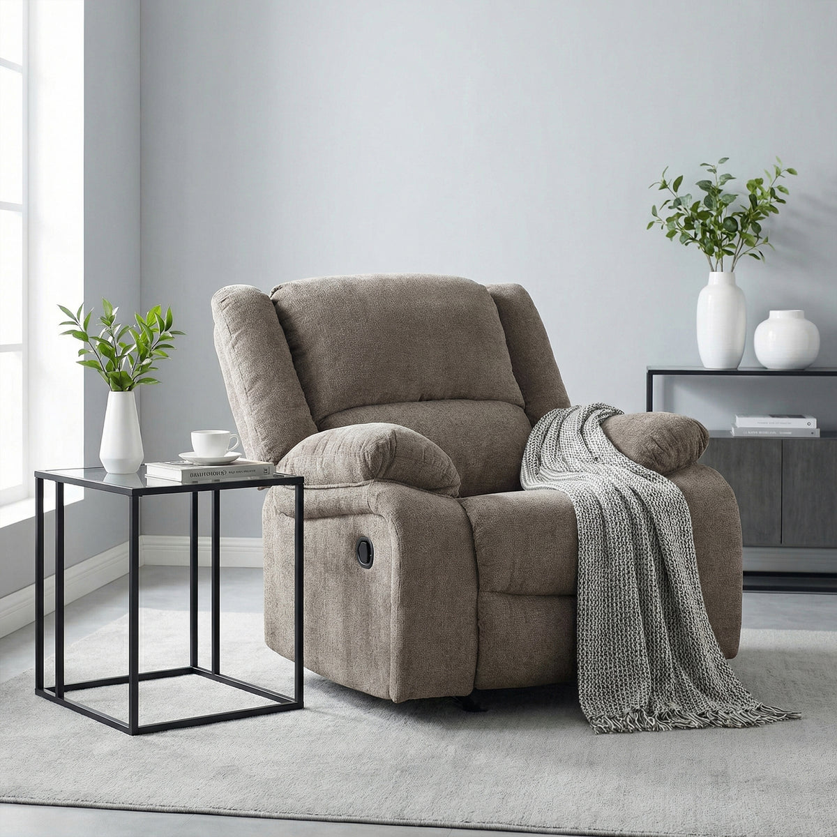 Cosimo 42 Inch Mocha Chenille Manual Recliner with Pillow Top Arms